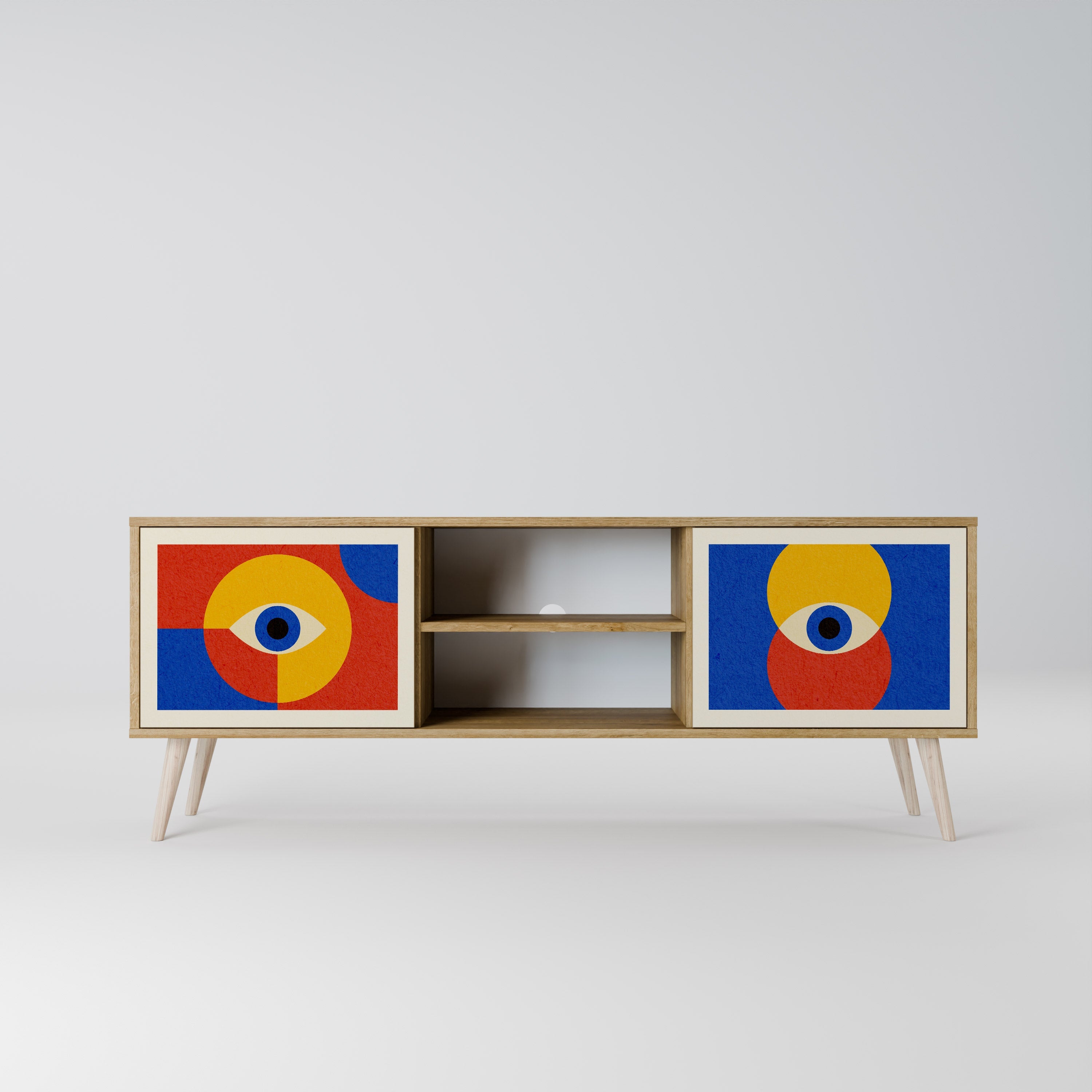 GEOMETRIC EYES 2-türiger TV-Ständer in Eichenoptik