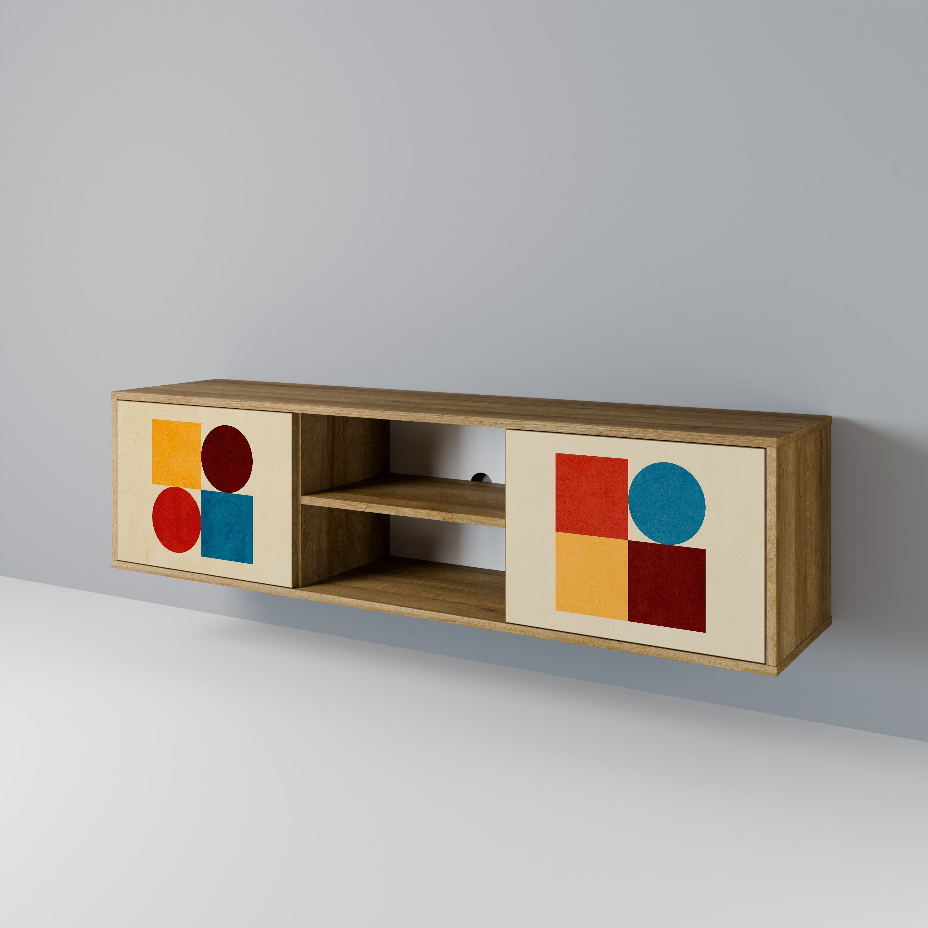 GEOMETRIC PUZZLE 2-türiger TV-Ständer in Eichenoptik