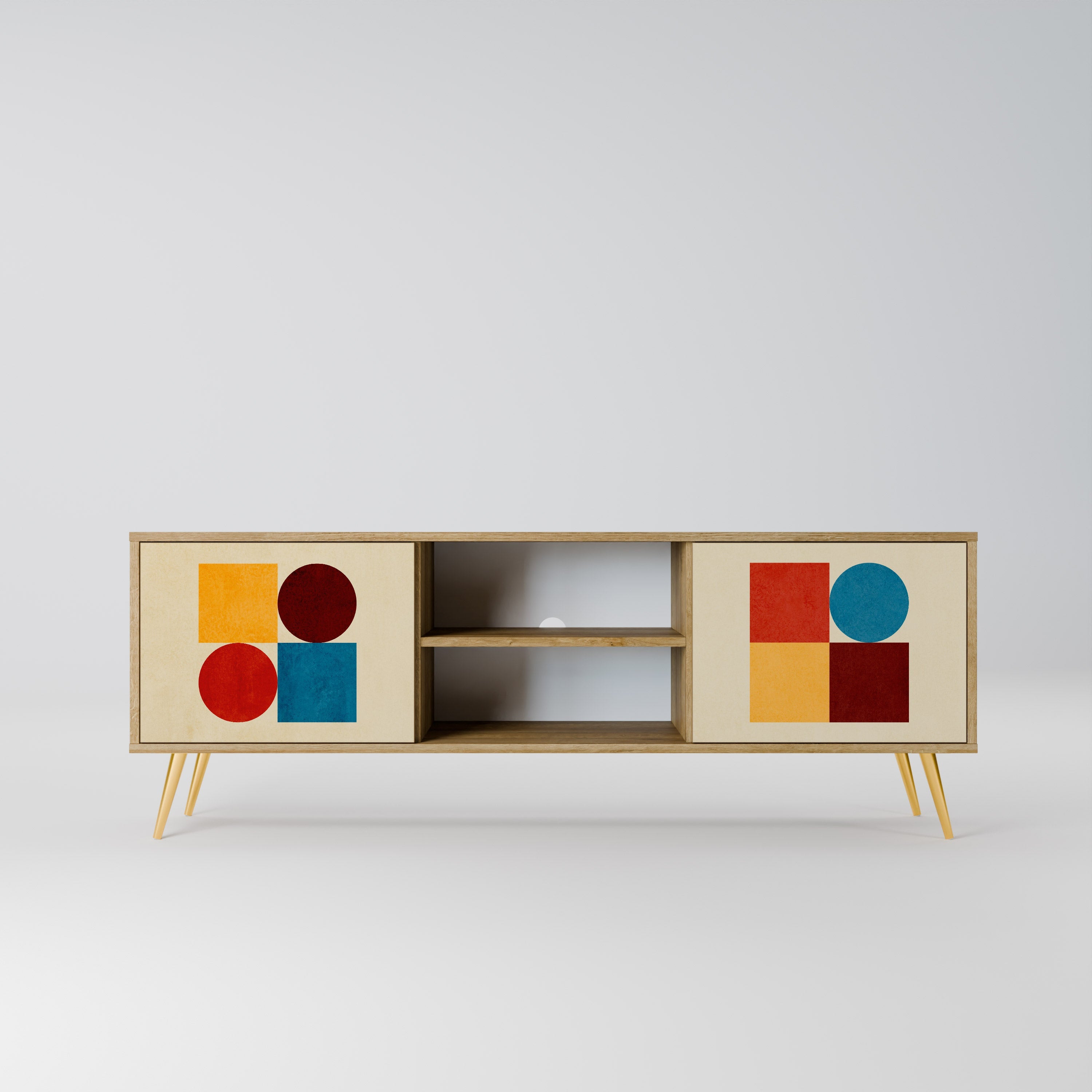 GEOMETRIC PUZZLE 2-türiger TV-Ständer in Eichenoptik