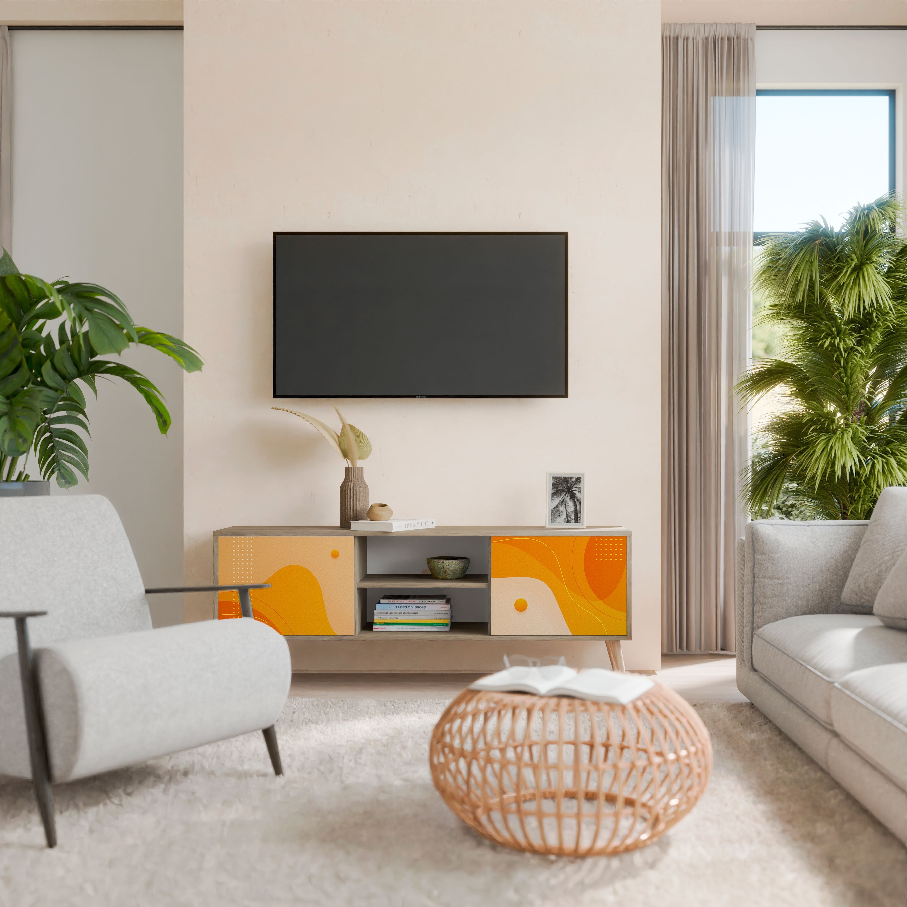 ORANGE ARRANGEMENT 2-türiger TV-Ständer in Eichenoptik