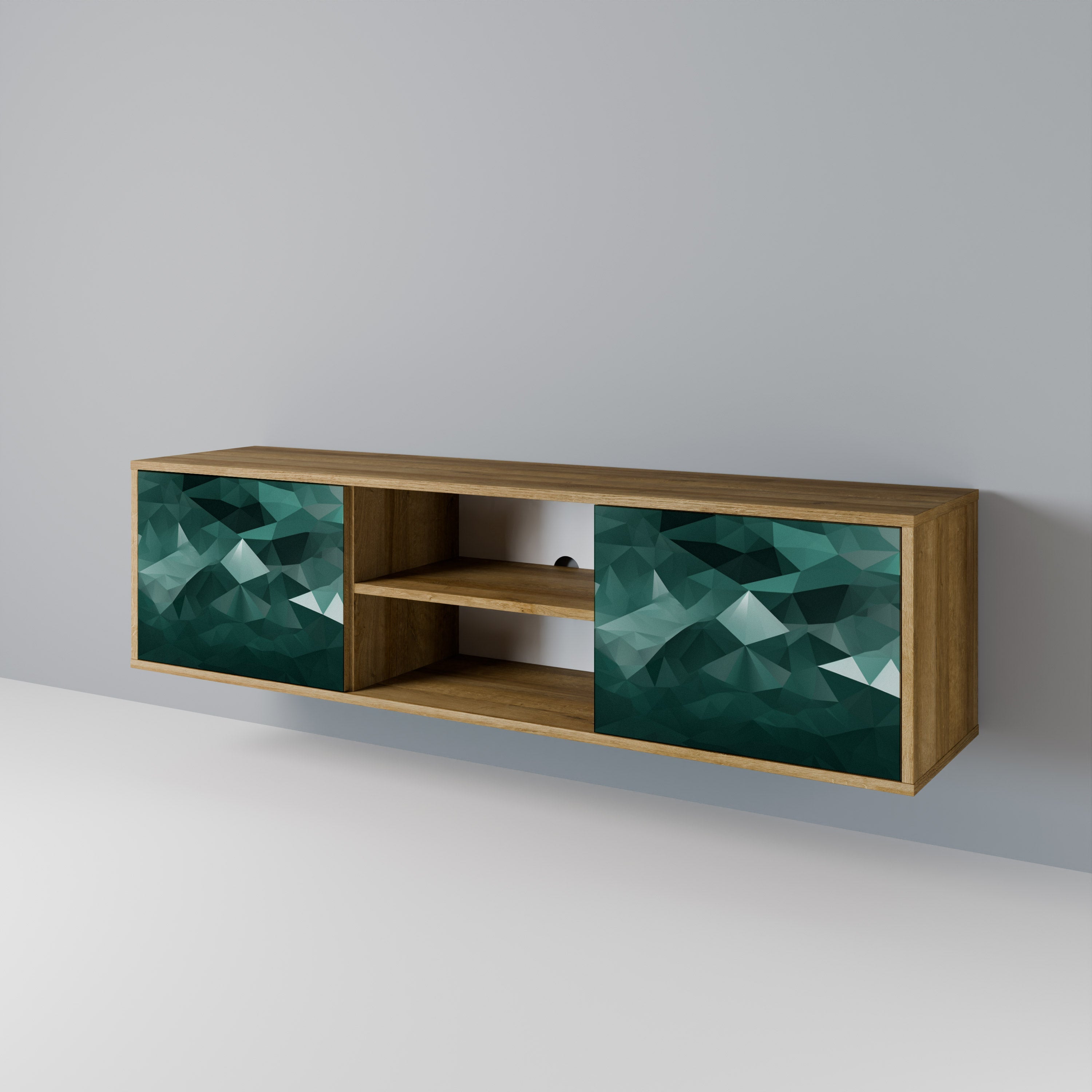 POLYGONAL FLOATING 2-türiger TV-Ständer in Eichenoptik