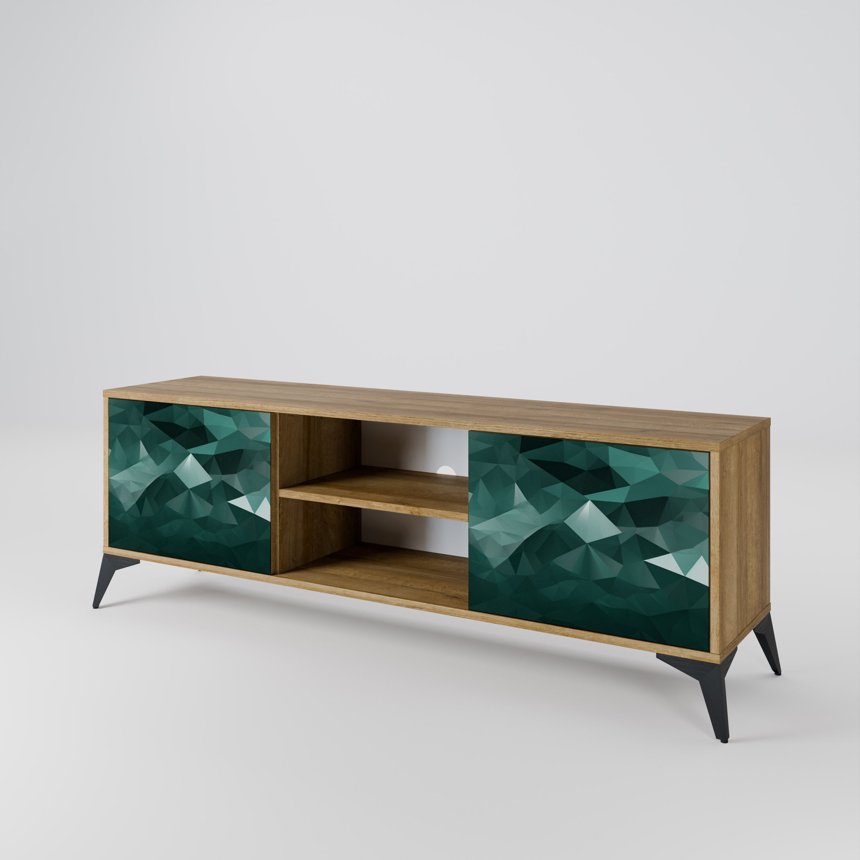 POLYGONAL FLOATING 2-türiger TV-Ständer in Eichenoptik