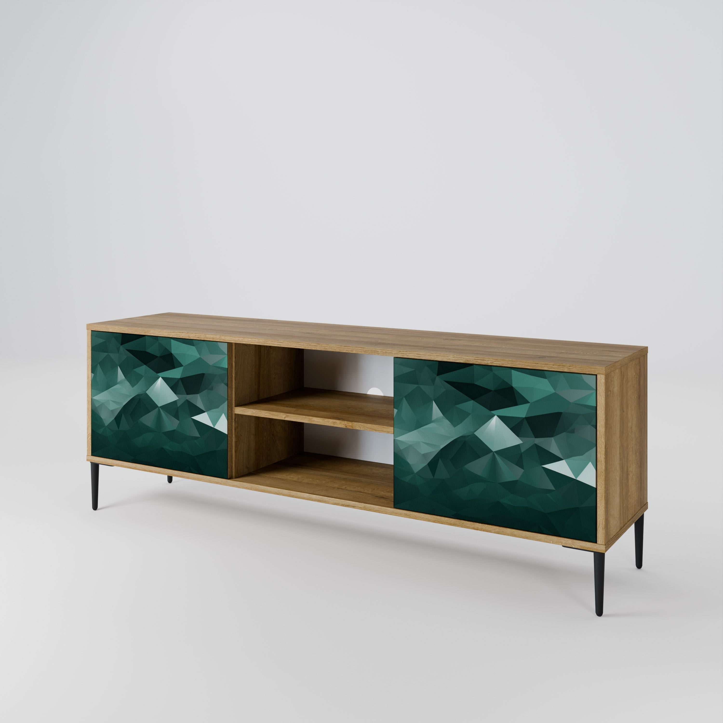 POLYGONAL FLOATING 2-türiger TV-Ständer in Eichenoptik