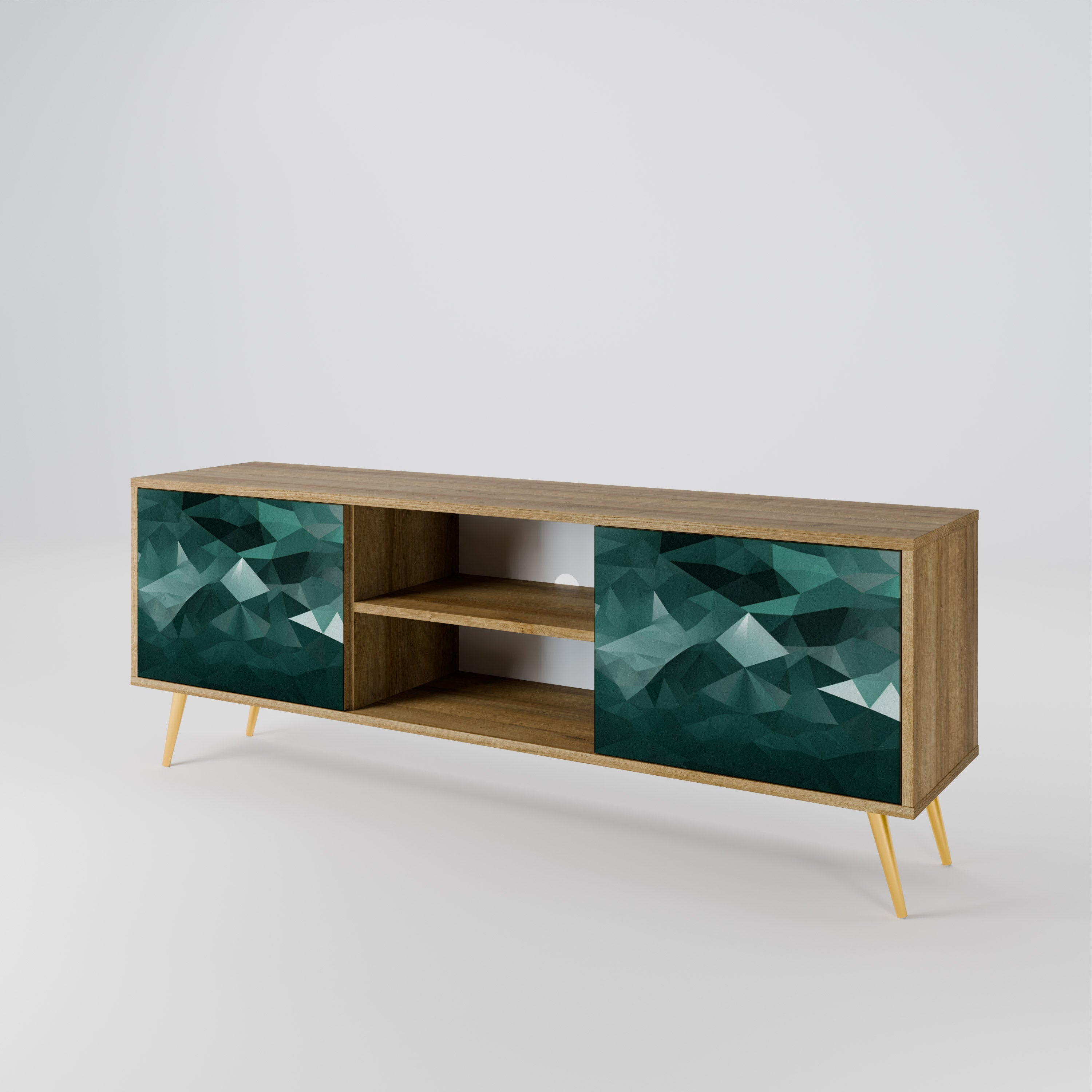 POLYGONAL FLOATING 2-türiger TV-Ständer in Eichenoptik