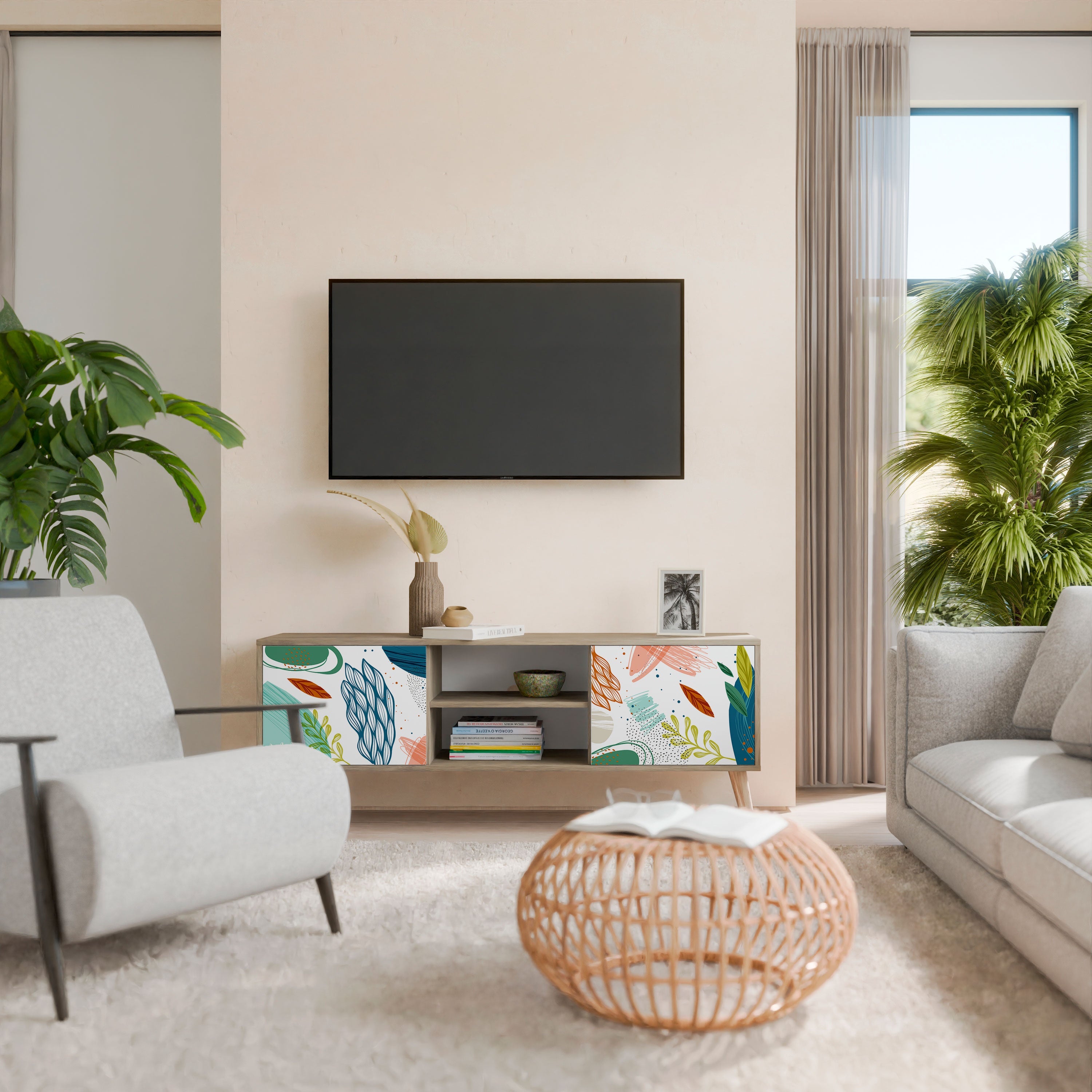 BOTANICAL HURRICANE TV-Ständer mit 2 Türen in Eichenoptik