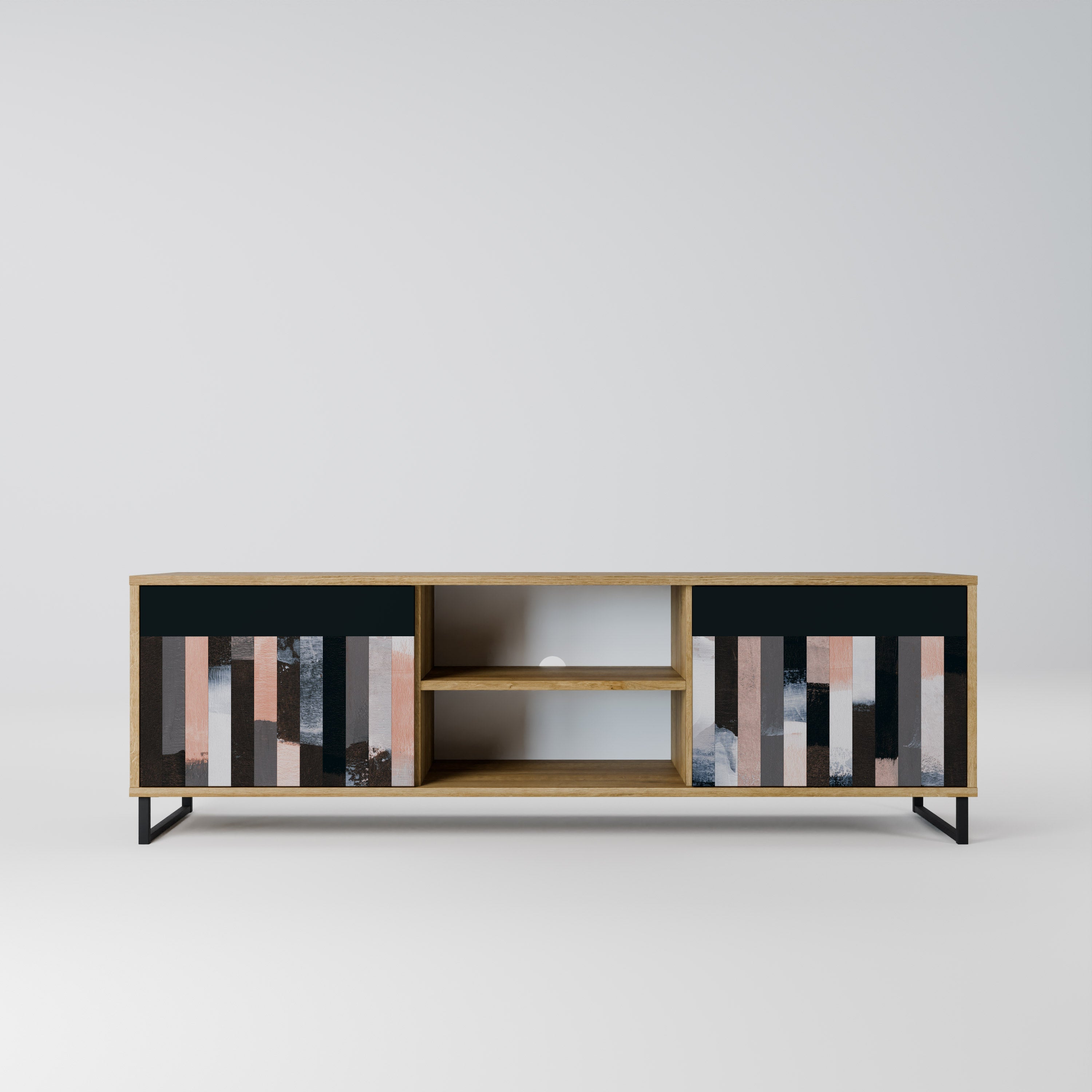 COLLAGE OF RECTANGLES 2-türiger TV-Ständer in Eichenoptik