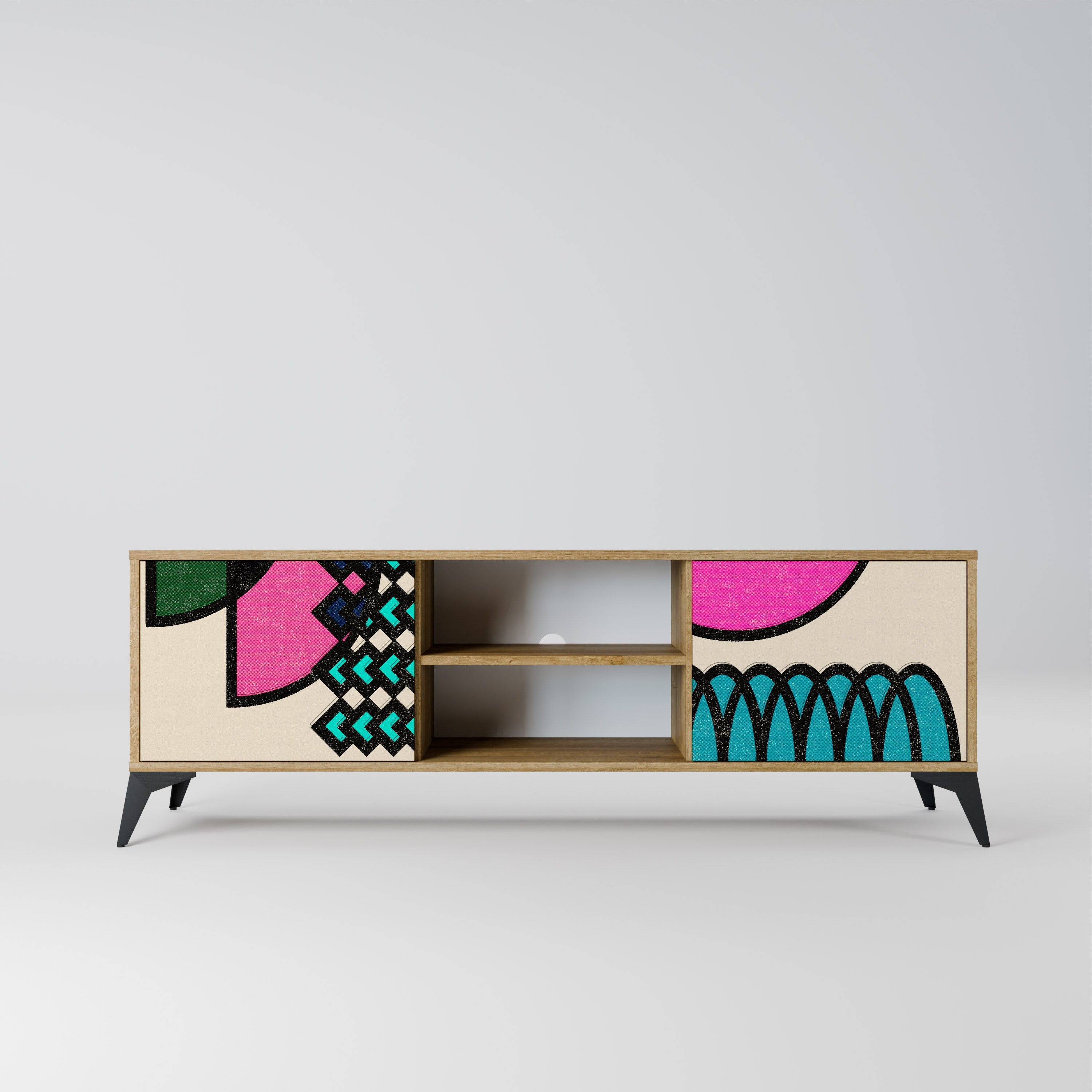 GEOMETRIC RHAPSODY 2-türiger TV-Ständer in Eichenoptik