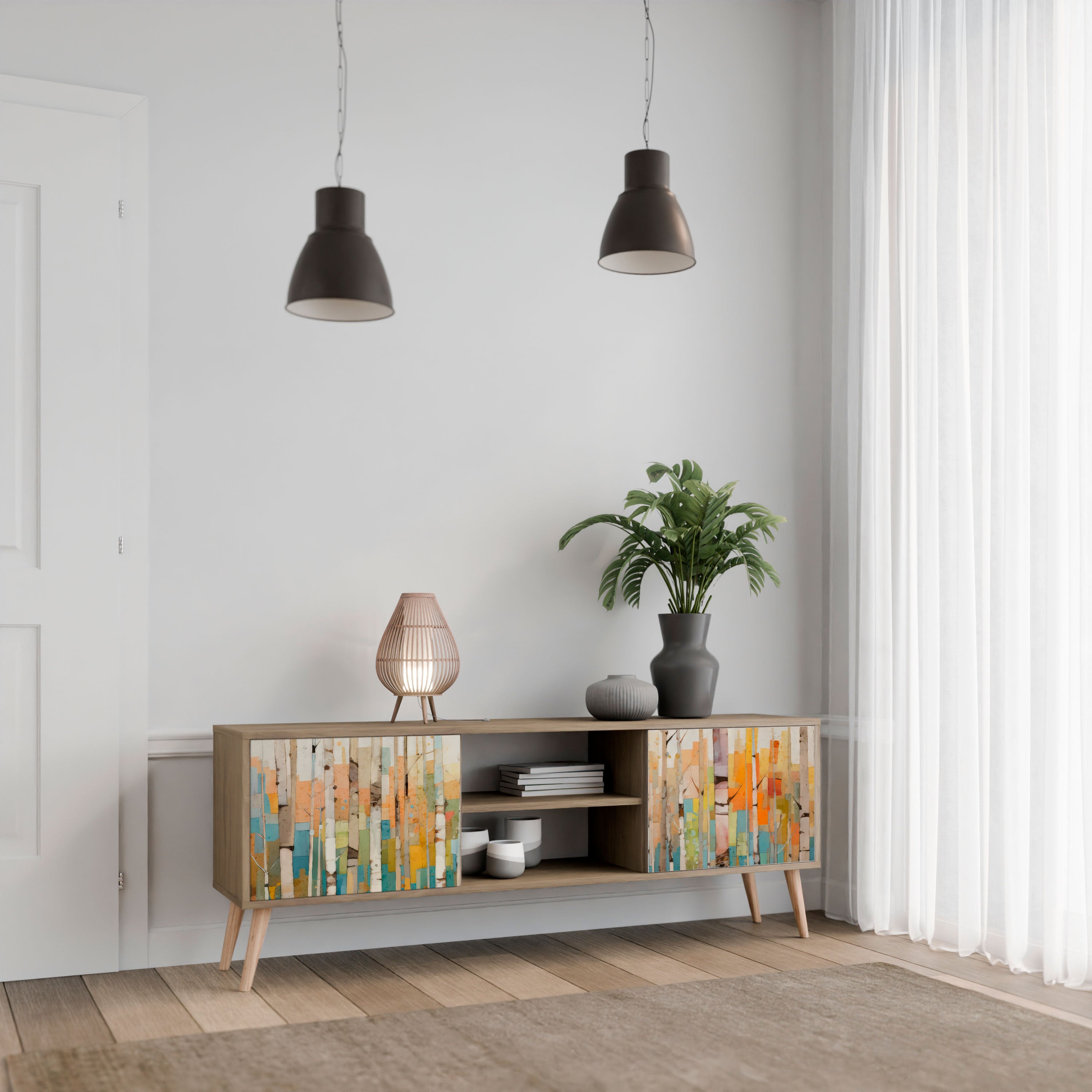BIRCH KALEIDOSCOPE TV-Ständer mit 2 Türen in Eichenoptik