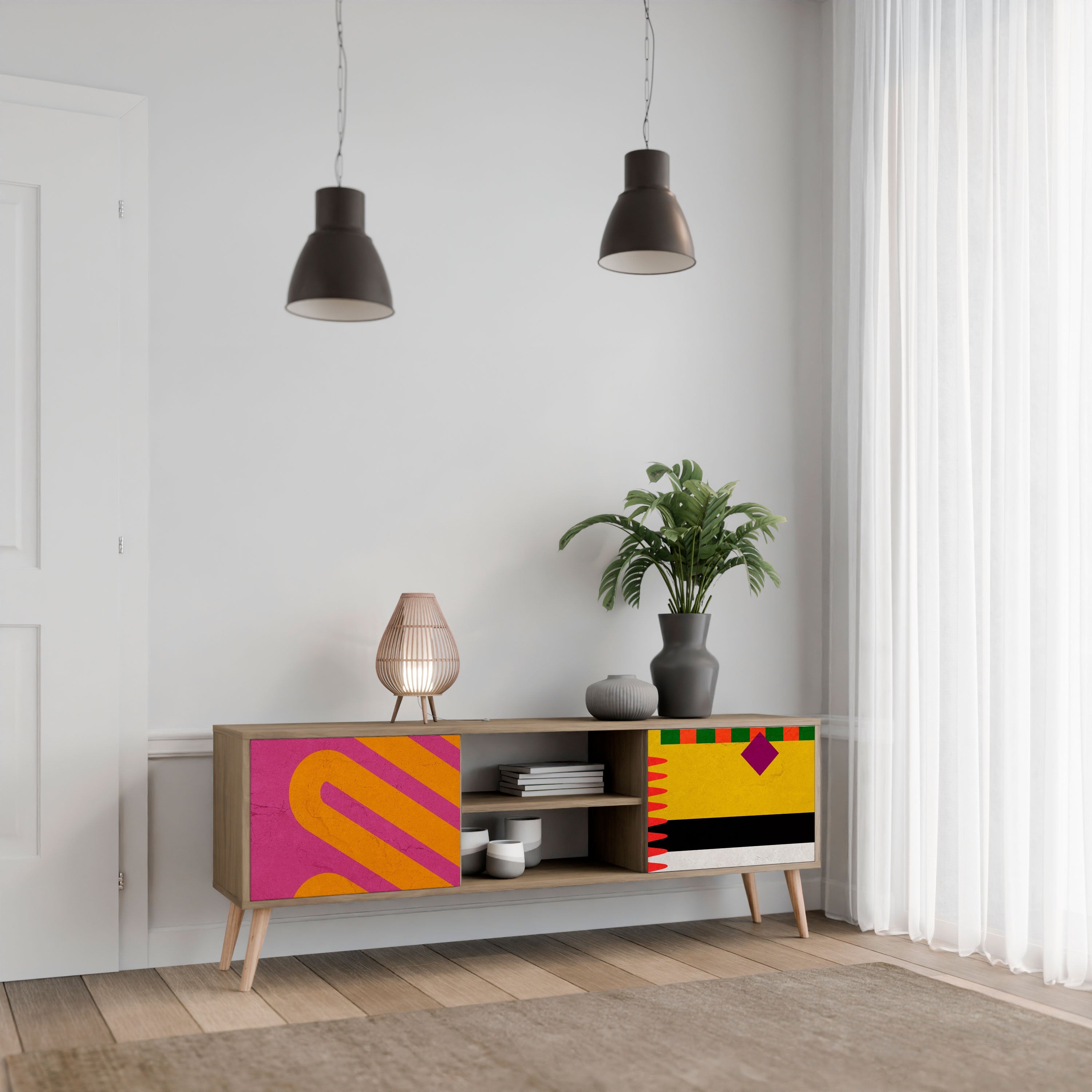 VIVID ART TV-Ständer mit 2 Türen in Eichenoptik