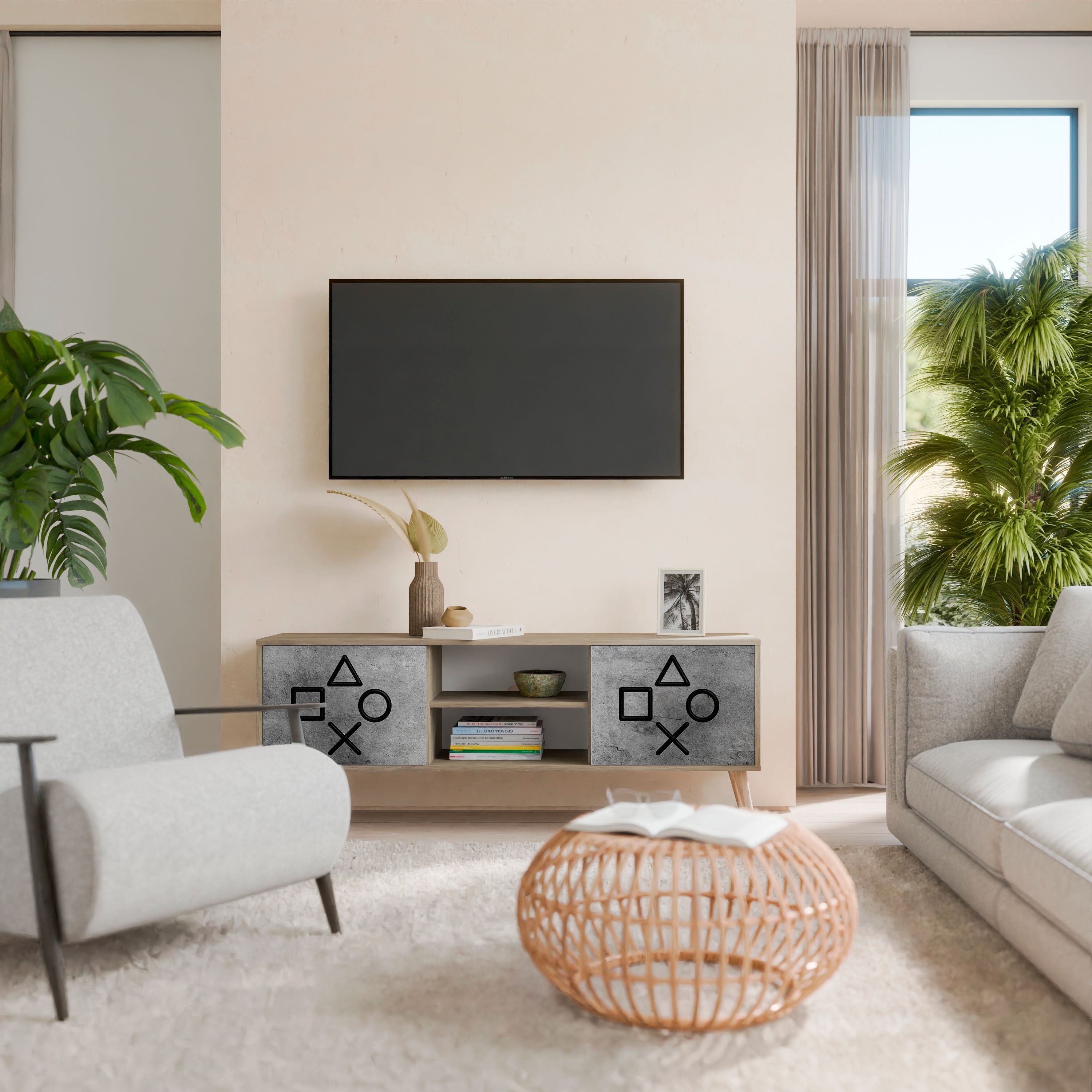 GAMER CHOICE 2-türiger TV-Ständer in Eichenoptik