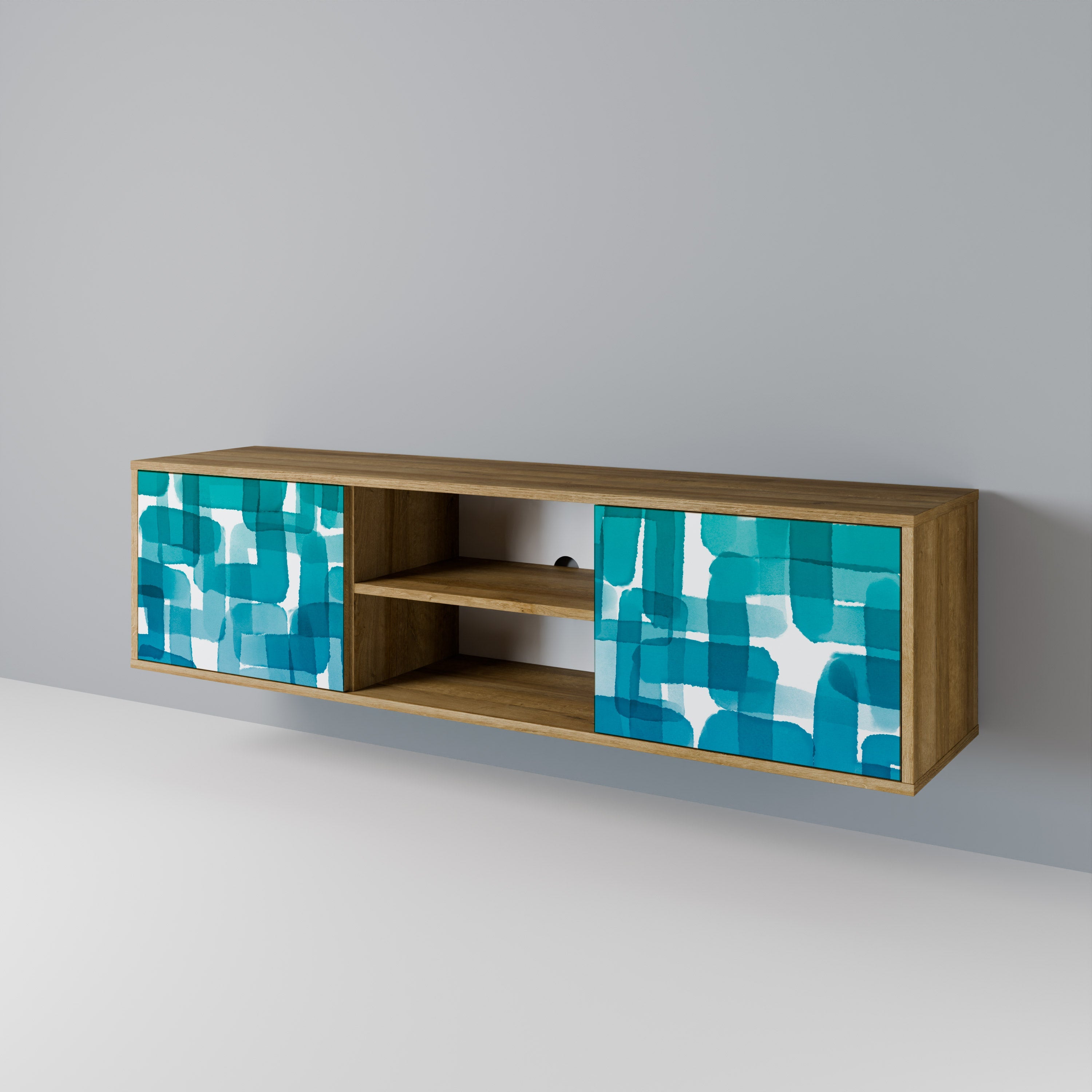 TURQUOISE RECTANGLES TV-Ständer mit 2 Türen in Eichenoptik