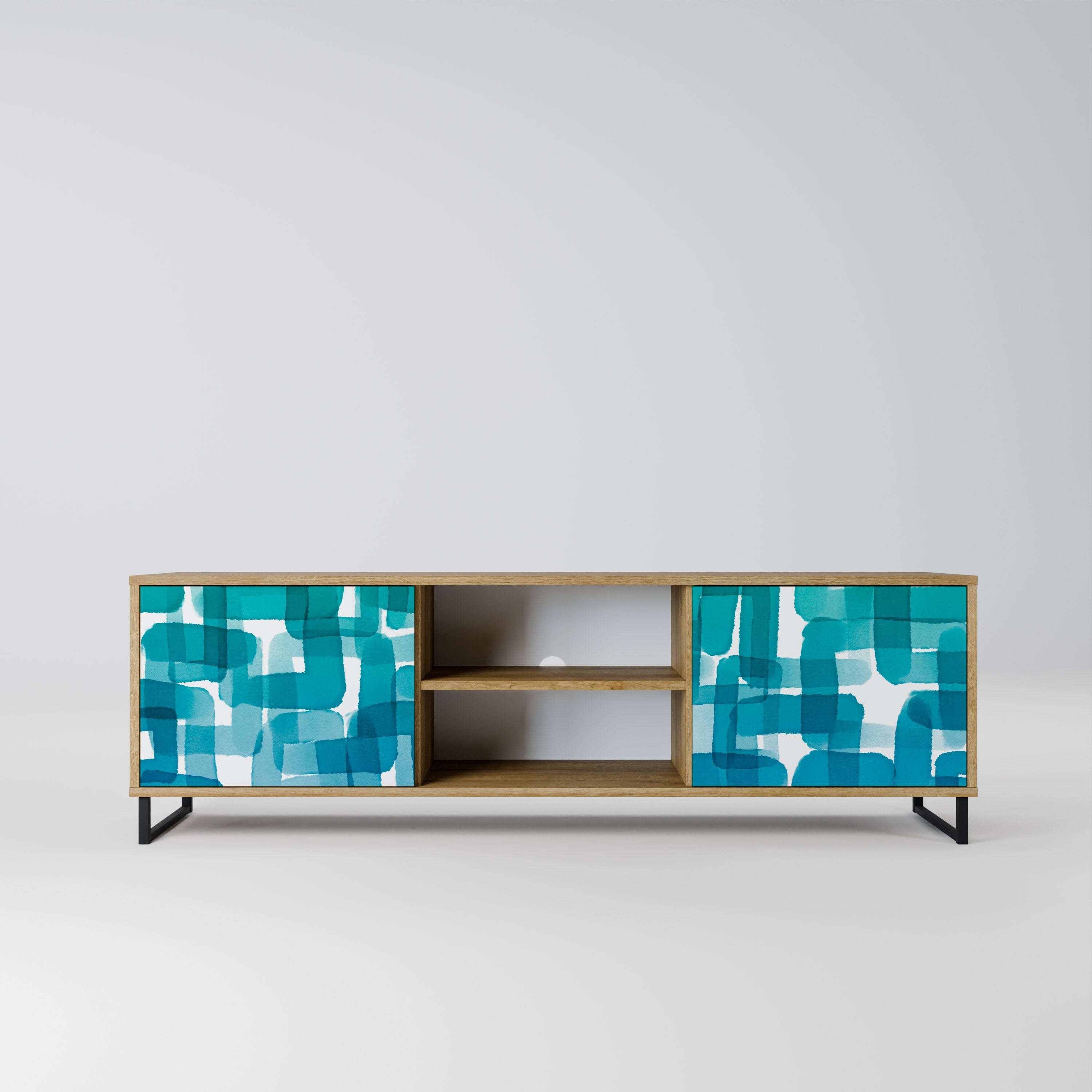 TURQUOISE RECTANGLES TV-Ständer mit 2 Türen in Eichenoptik