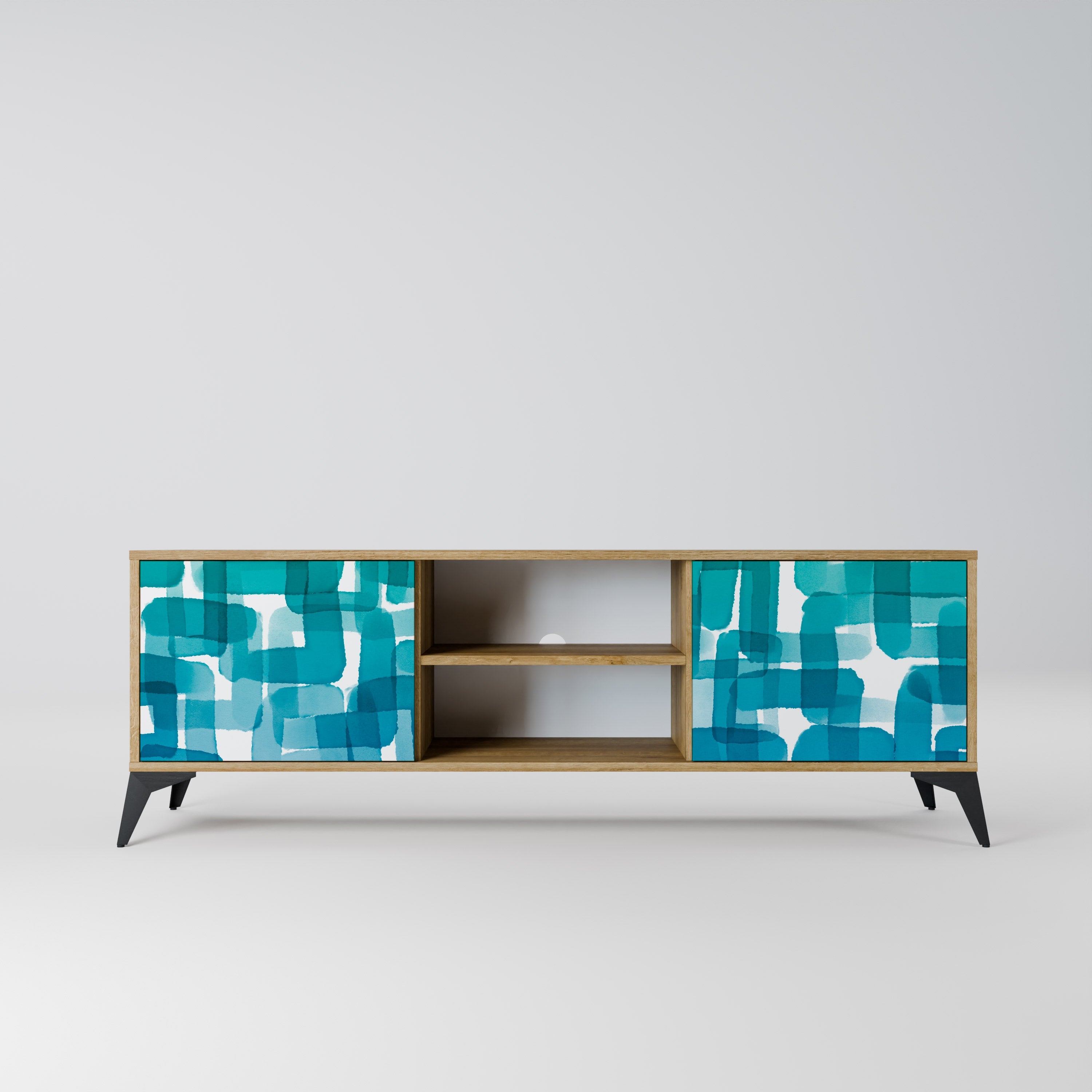 TURQUOISE RECTANGLES TV-Ständer mit 2 Türen in Eichenoptik