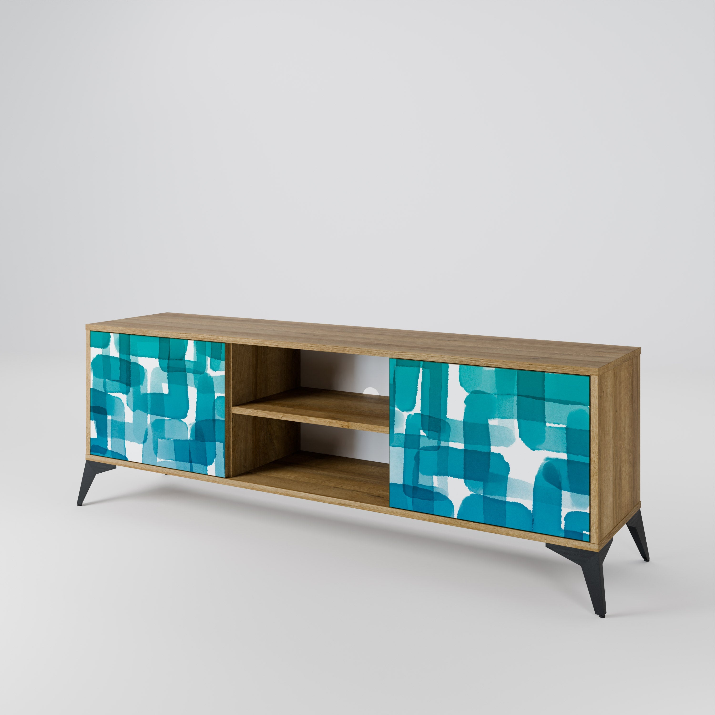 TURQUOISE RECTANGLES TV-Ständer mit 2 Türen in Eichenoptik
