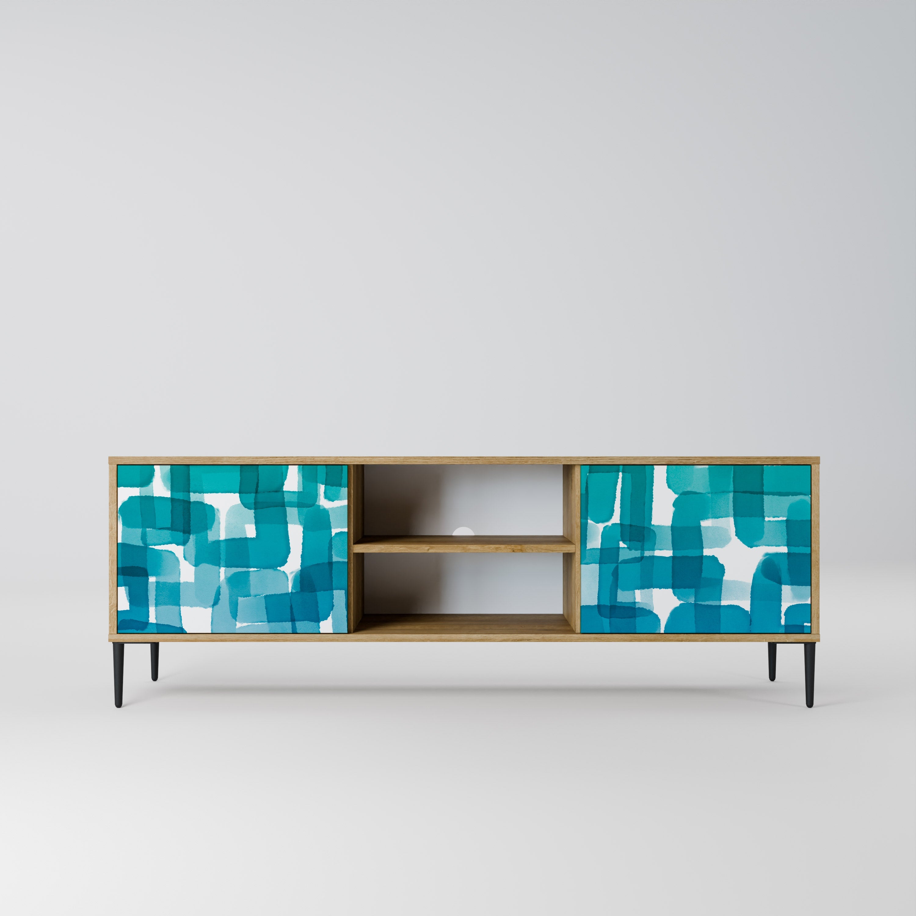 TURQUOISE RECTANGLES TV-Ständer mit 2 Türen in Eichenoptik