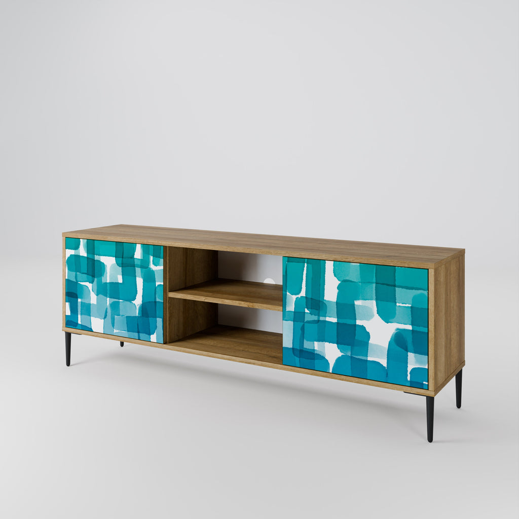 TURQUOISE RECTANGLES TV-Ständer mit 2 Türen in Eichenoptik