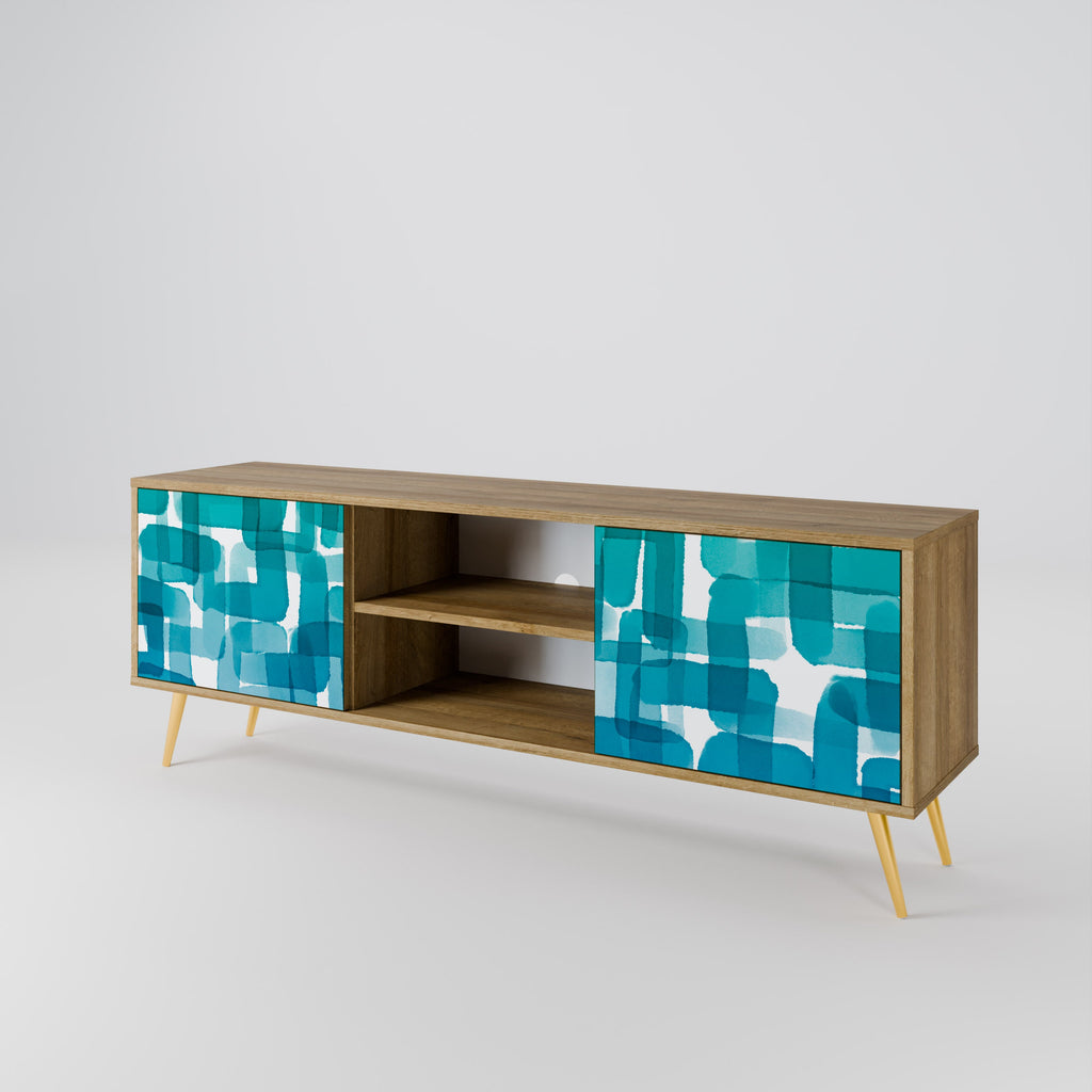 TURQUOISE RECTANGLES TV-Ständer mit 2 Türen in Eichenoptik