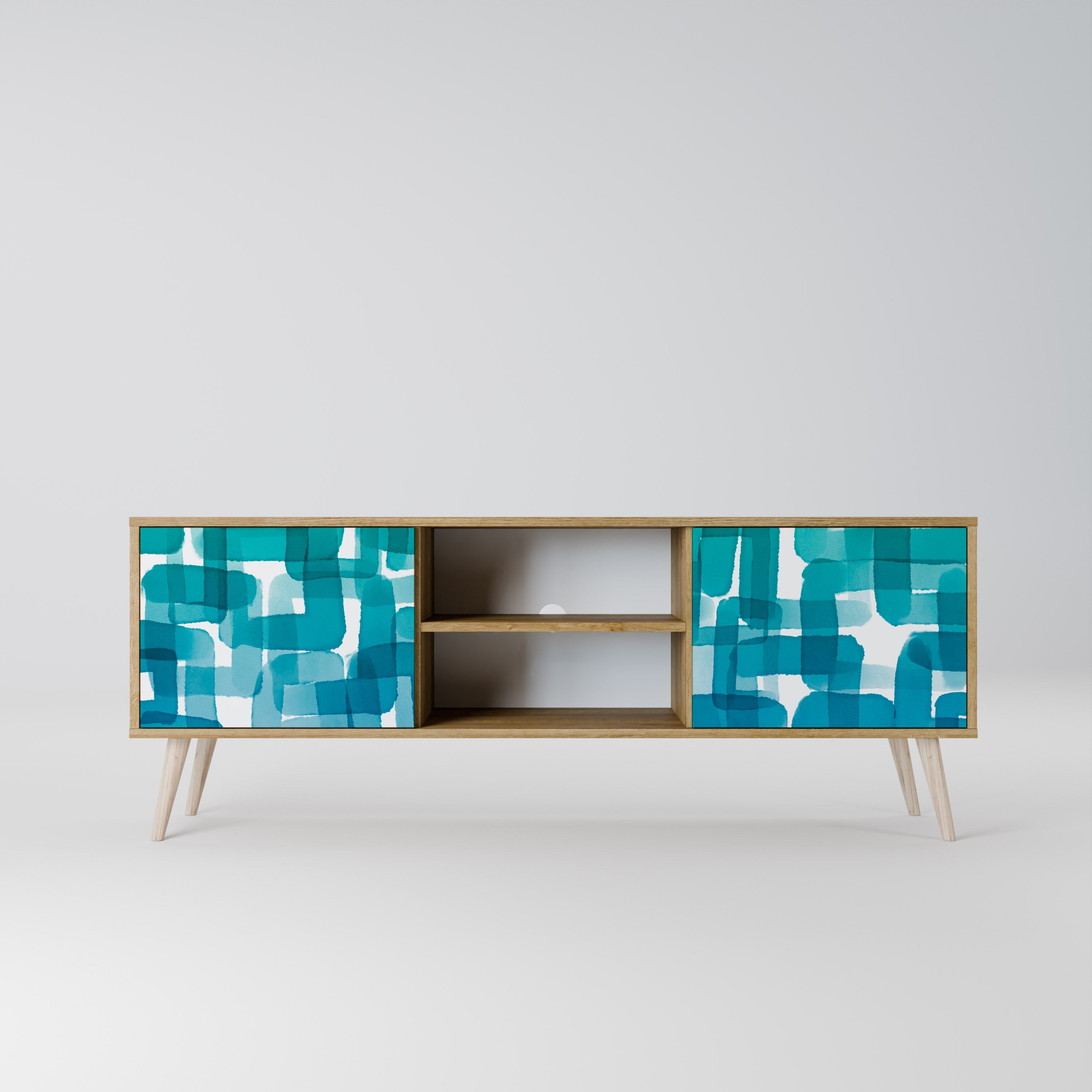 TURQUOISE RECTANGLES TV-Ständer mit 2 Türen in Eichenoptik