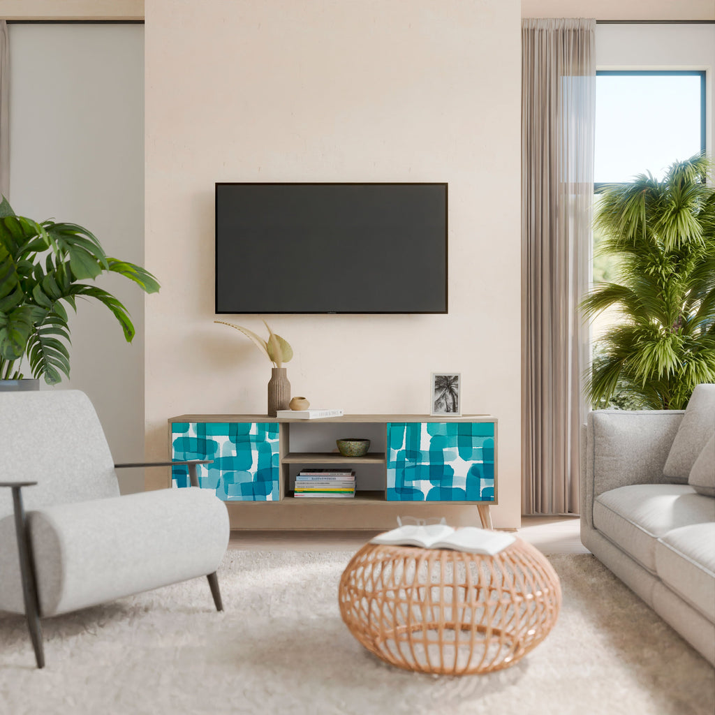 TURQUOISE RECTANGLES TV-Ständer mit 2 Türen in Eichenoptik
