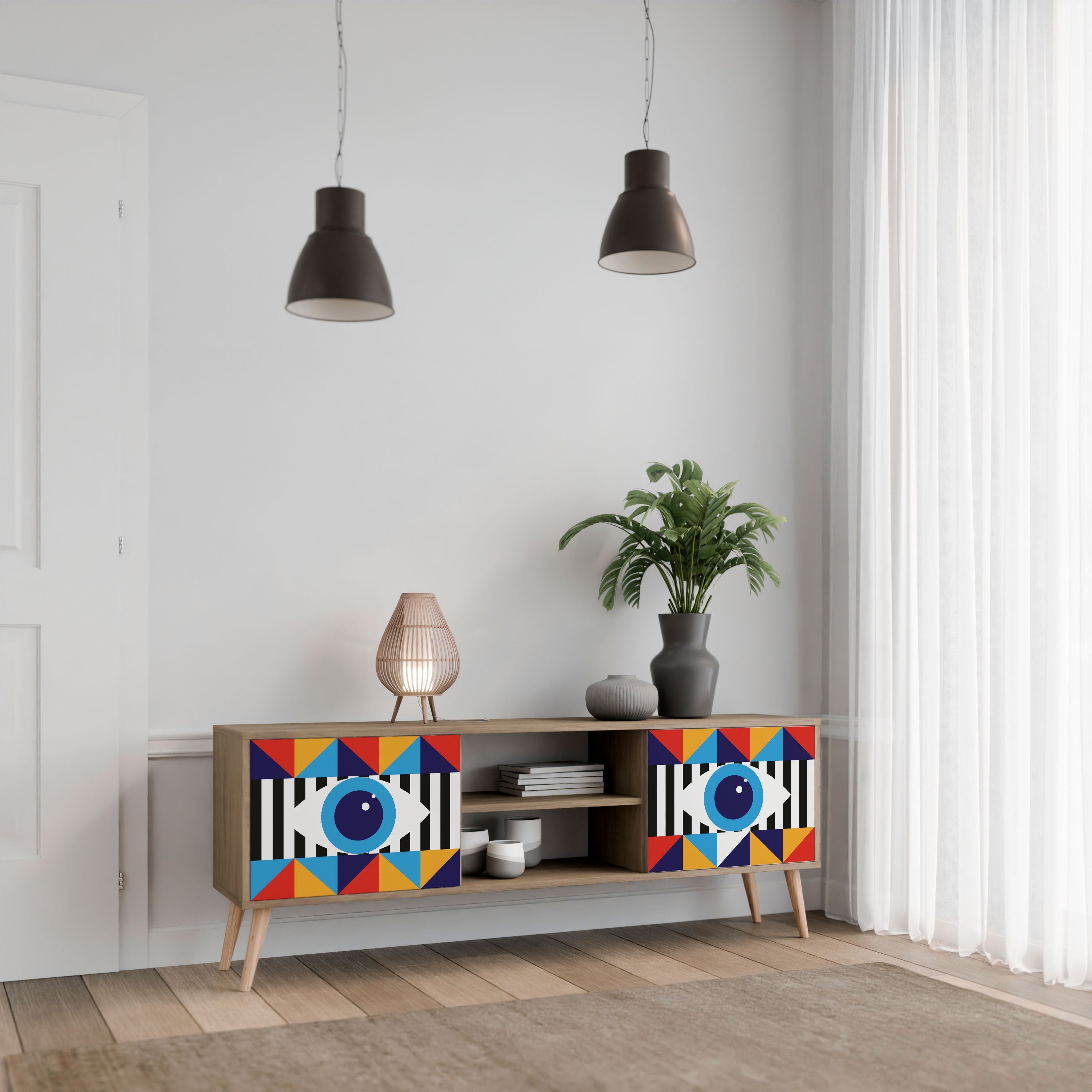 ABSTRACTION AND GEOMETRY 2-Door TV Stand in Oak Effect