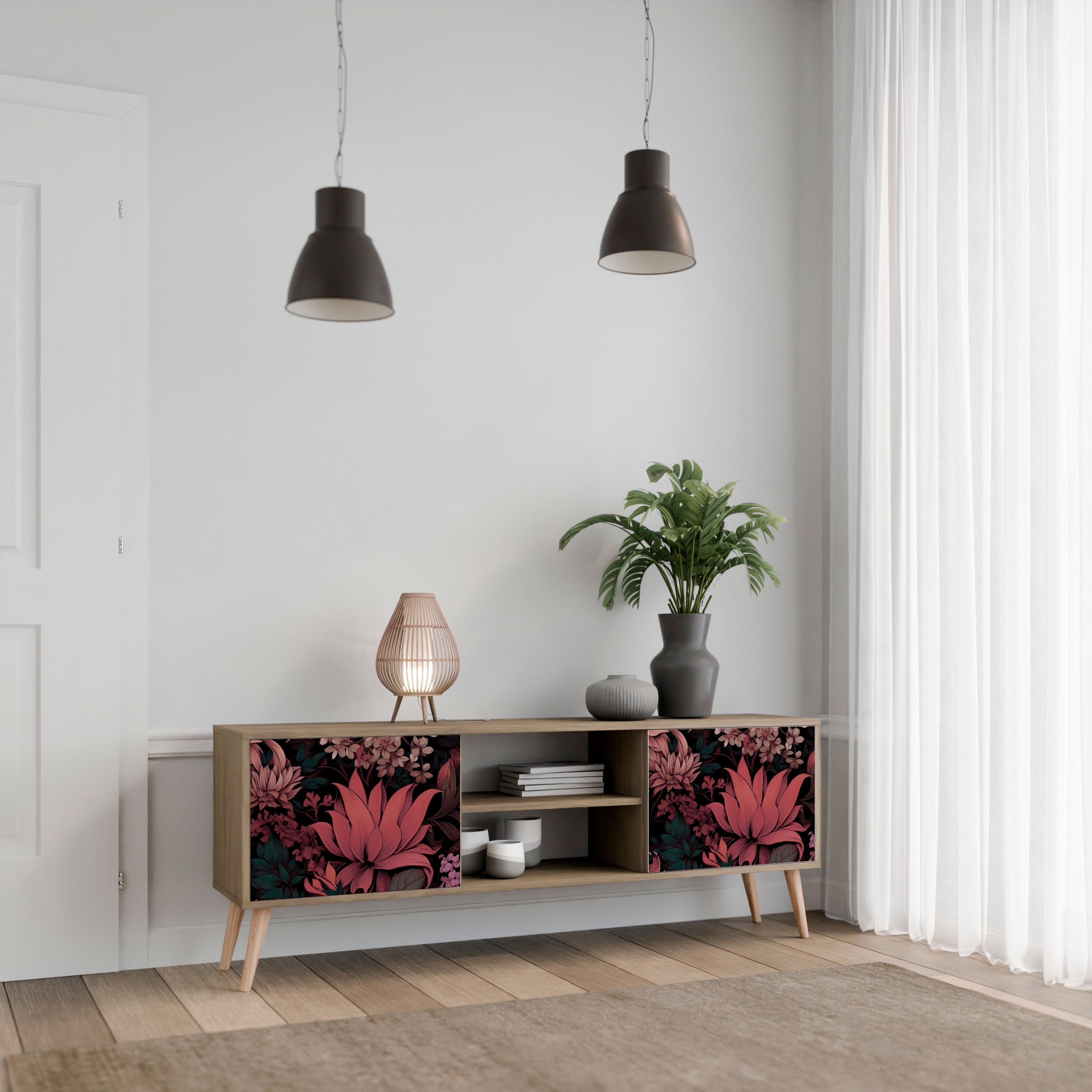 FLORAL WHISPER 2-türiger TV-Ständer in Eichenoptik