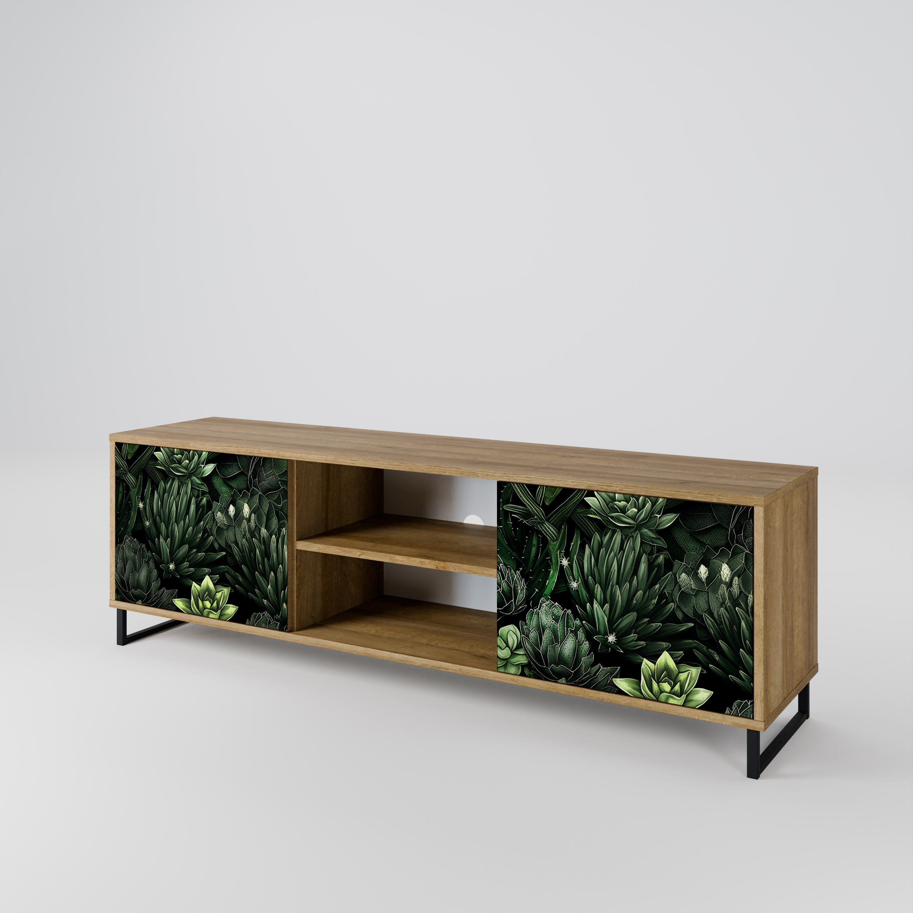 SUCCULENT JUNGLE 2-türiger TV-Ständer in Eichenoptik