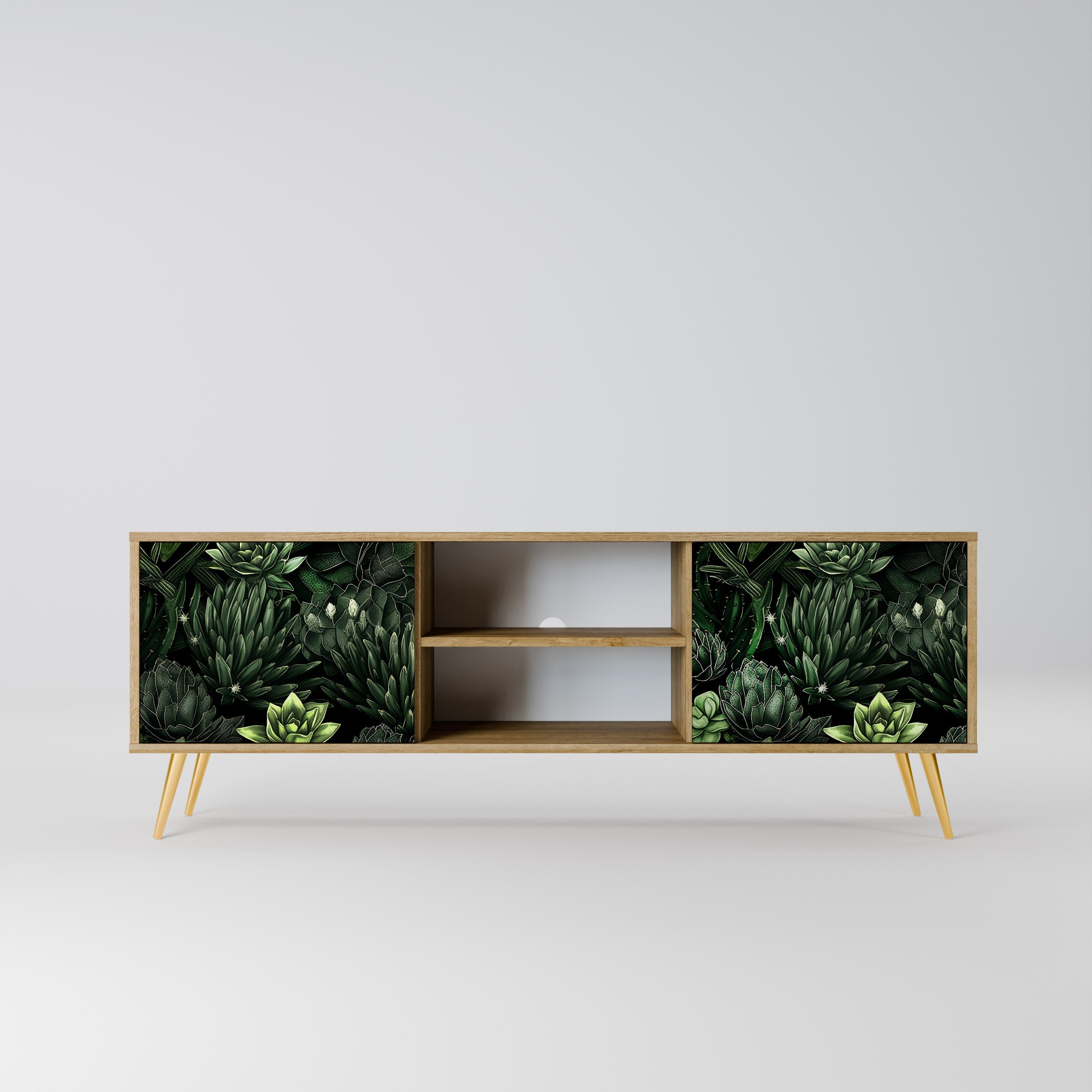 SUCCULENT JUNGLE 2-türiger TV-Ständer in Eichenoptik