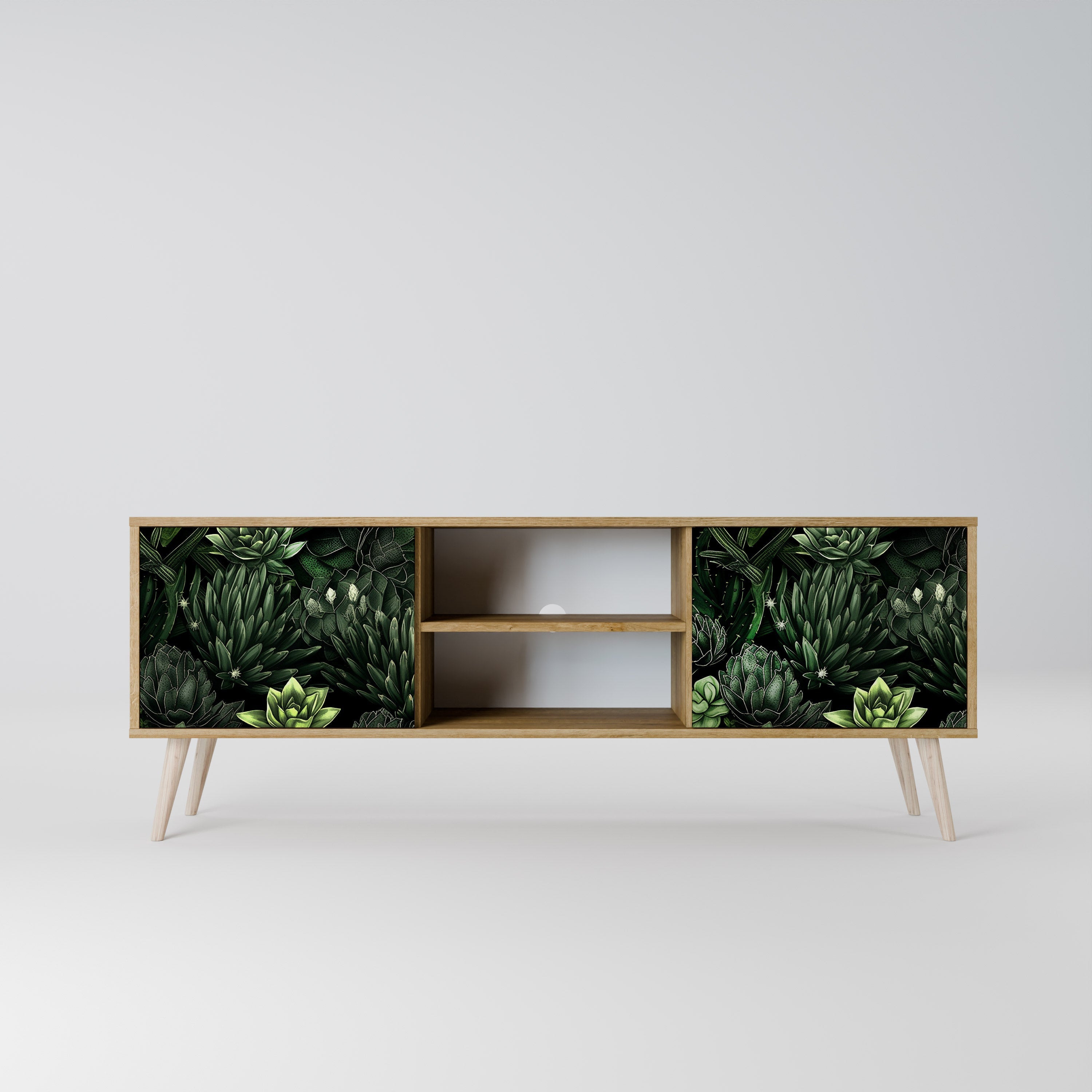 SUCCULENT JUNGLE 2-türiger TV-Ständer in Eichenoptik