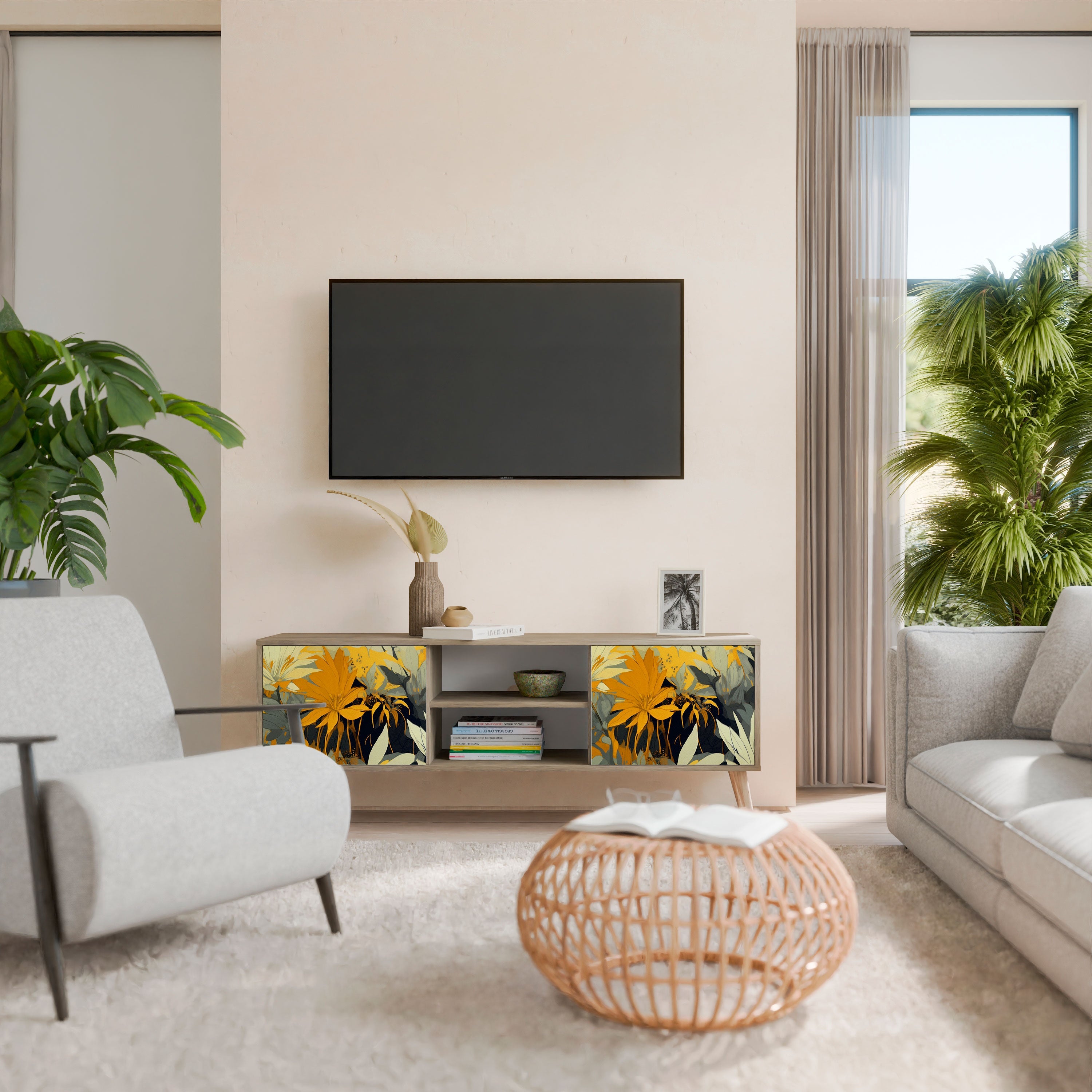 SUNKISSED LILY TV-Ständer mit 2 Türen in Eichenoptik