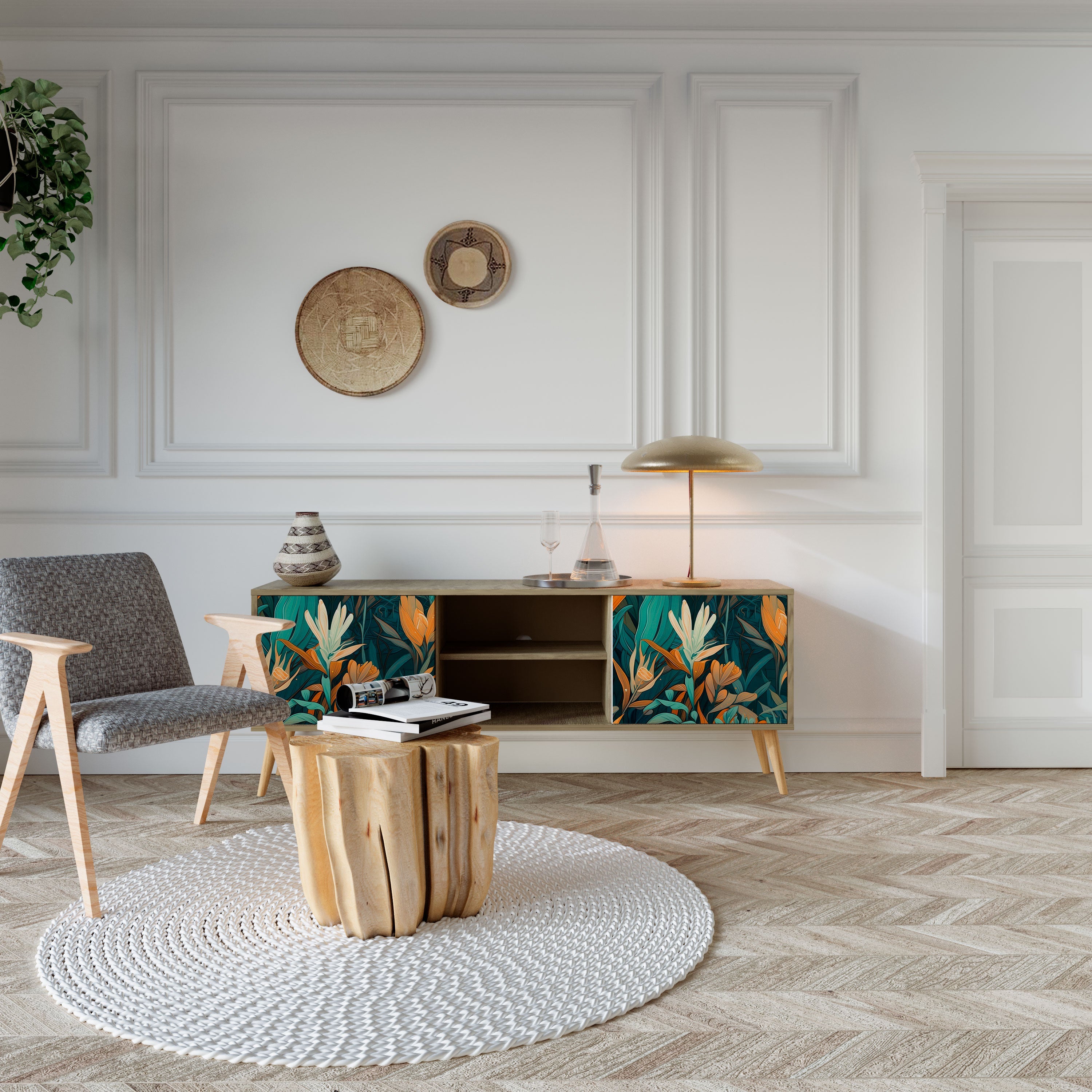 FLORAL SERENITY 2-türiger TV-Ständer in Eichenoptik