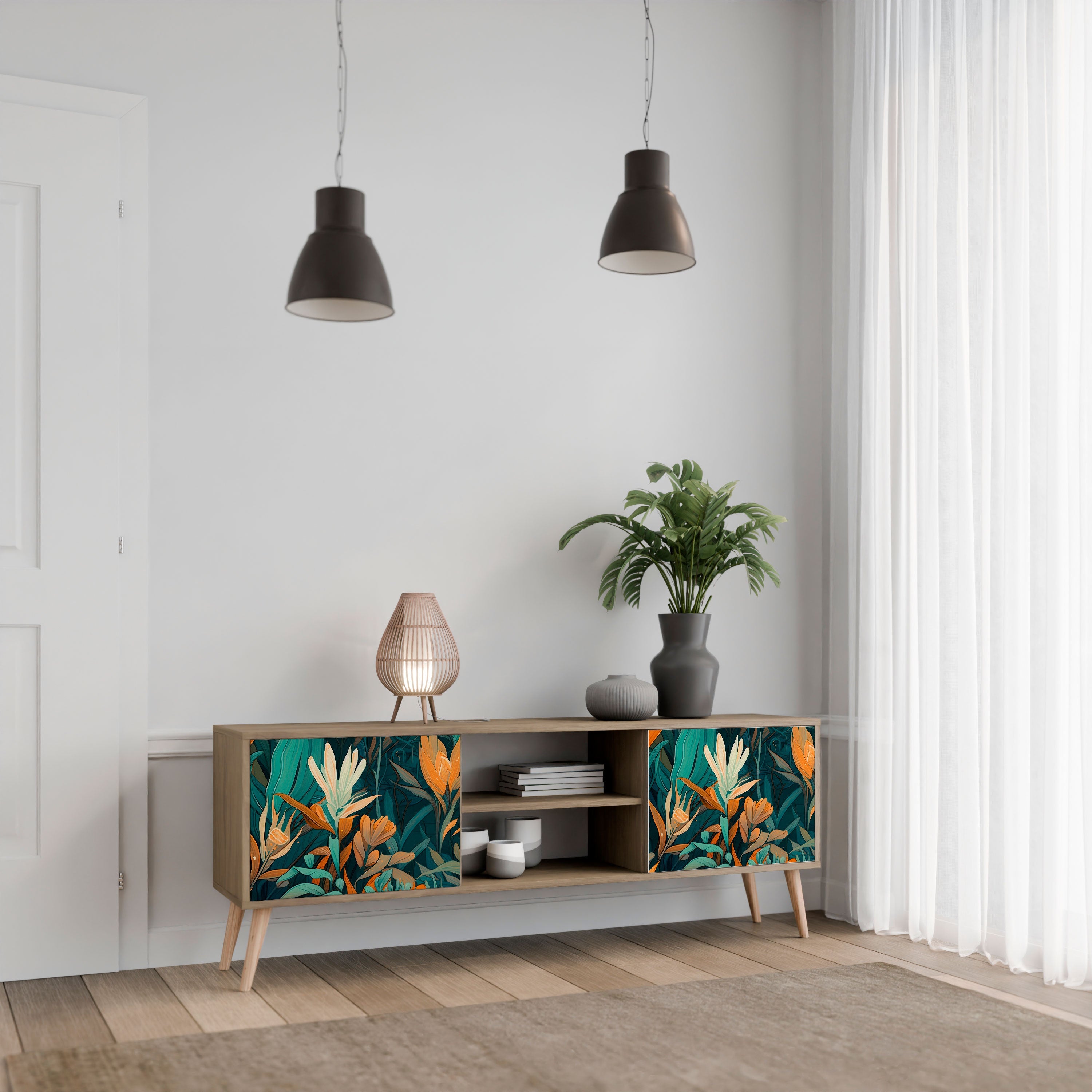FLORAL SERENITY 2-türiger TV-Ständer in Eichenoptik