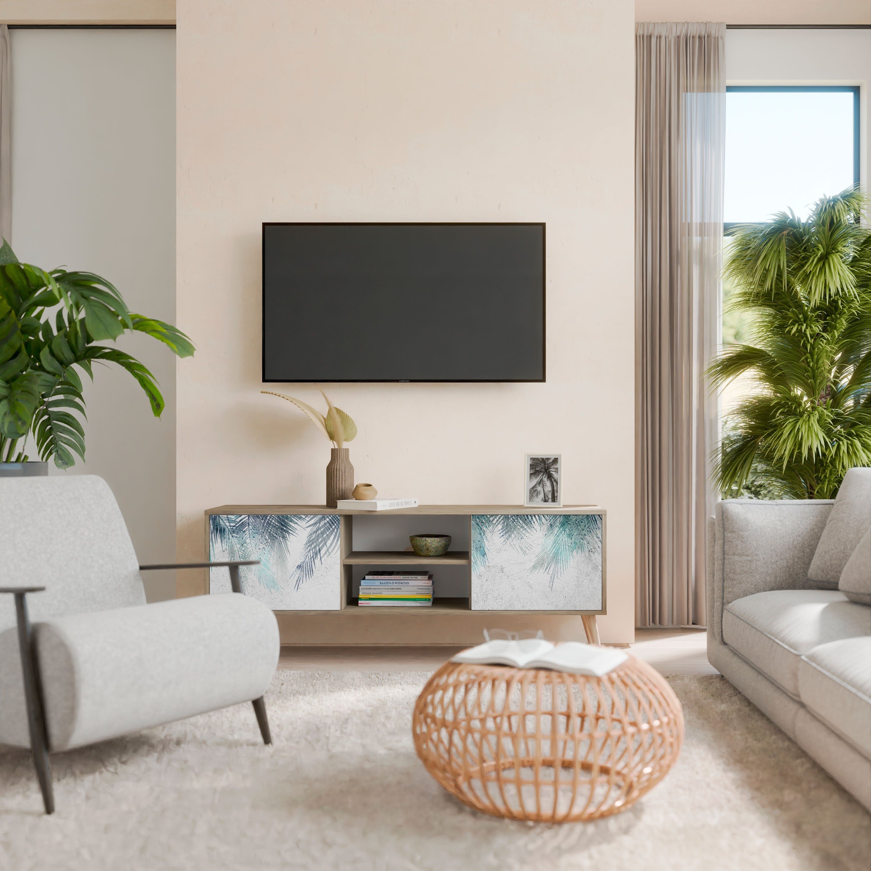 PALM VEIL 2-türiger TV-Ständer in Eichenoptik