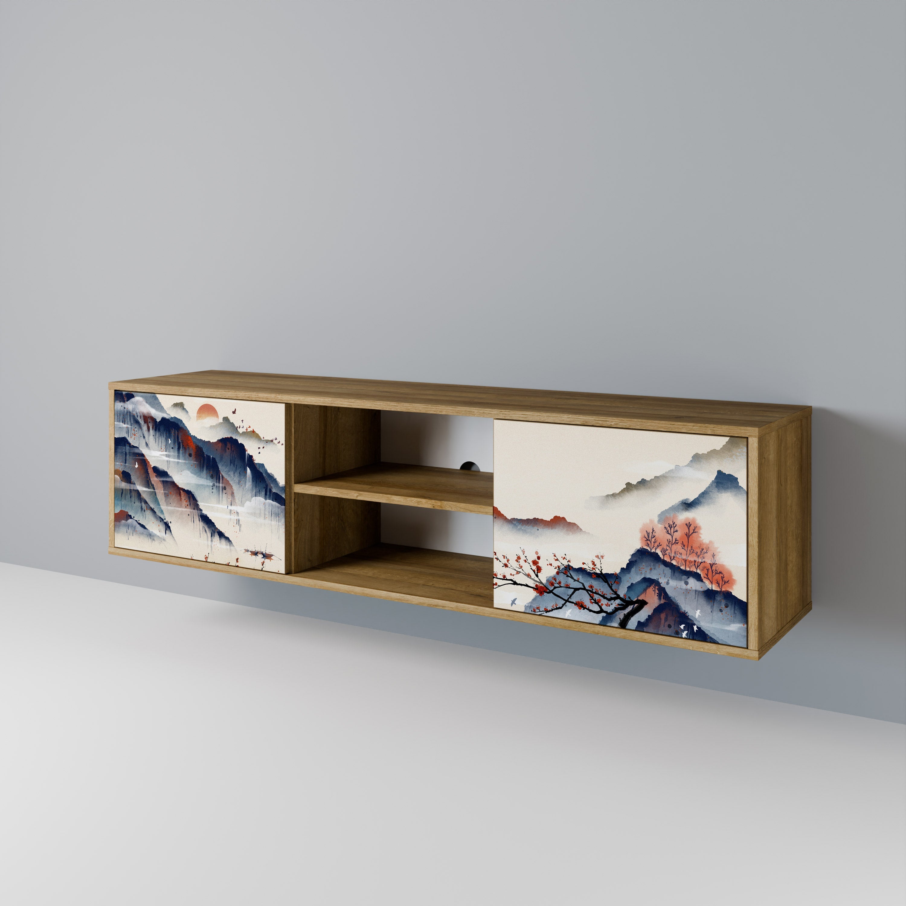 JAPANESE LANDSCAPE 2-türiger TV-Ständer in Eichenoptik