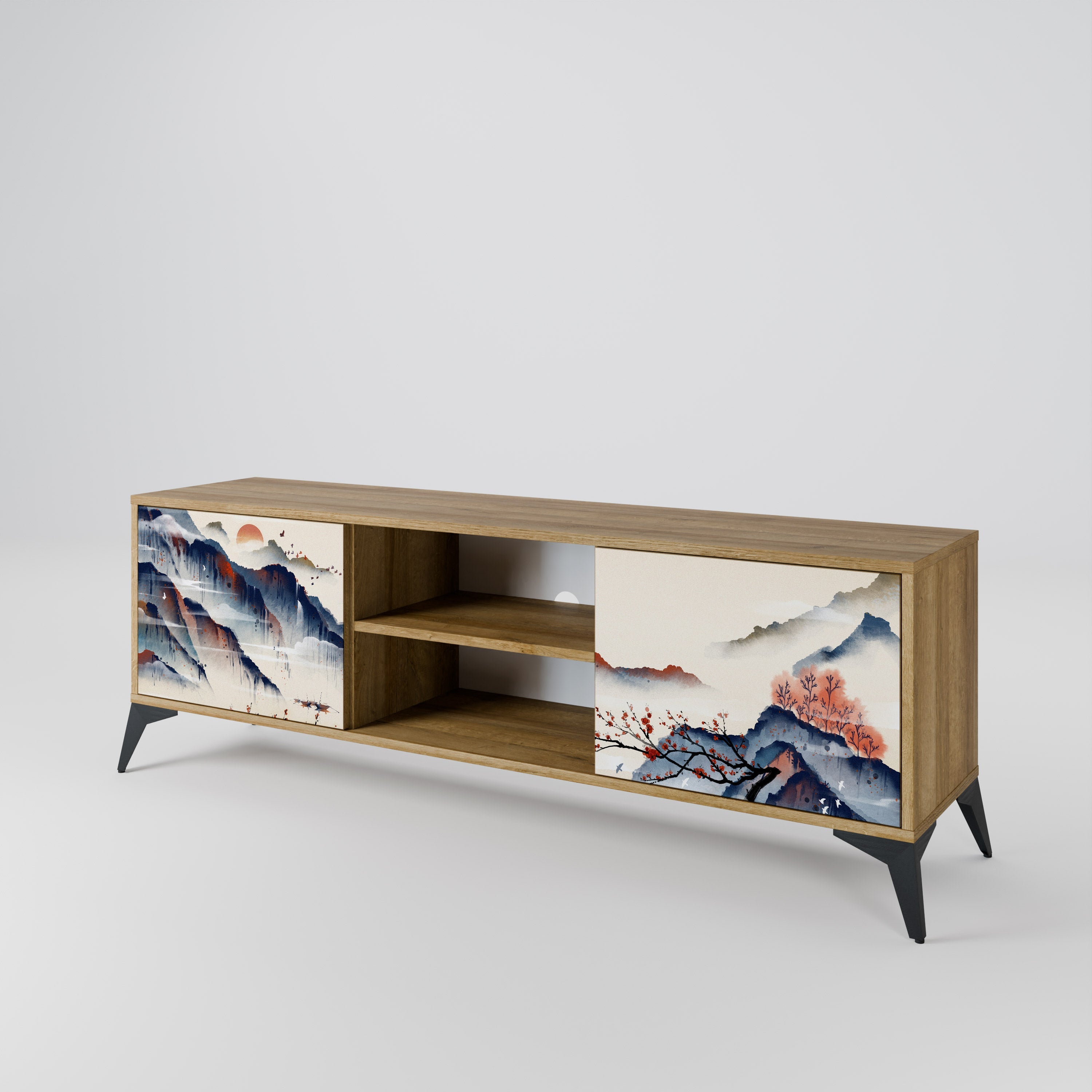 JAPANESE LANDSCAPE 2-türiger TV-Ständer in Eichenoptik