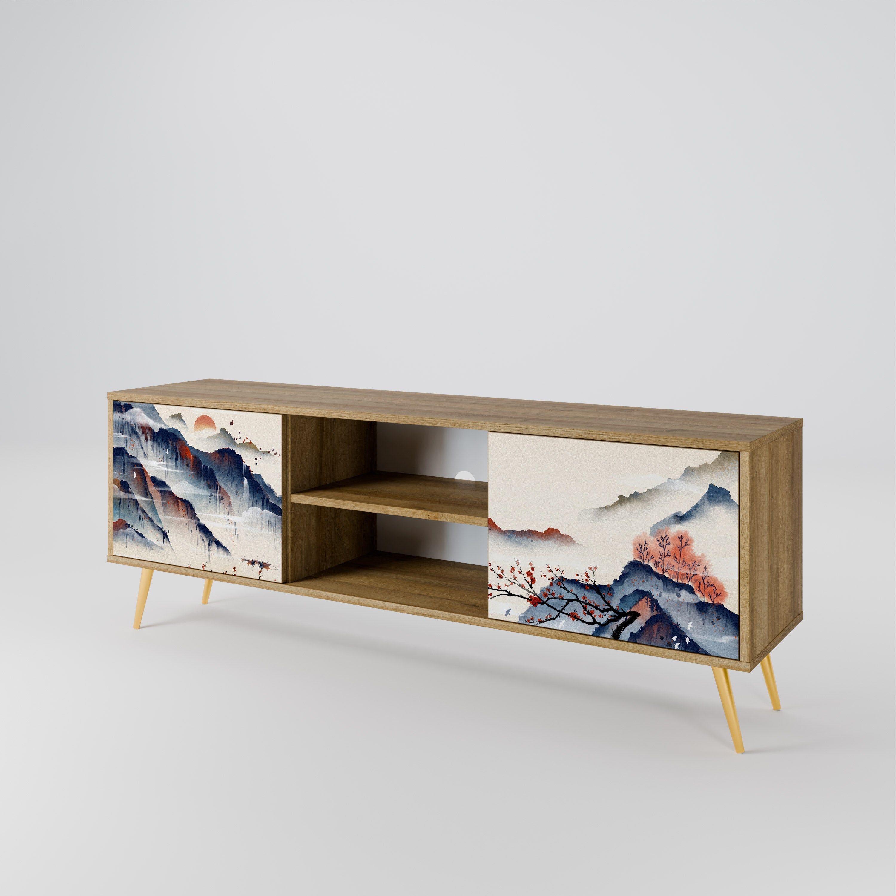 JAPANESE LANDSCAPE 2-türiger TV-Ständer in Eichenoptik