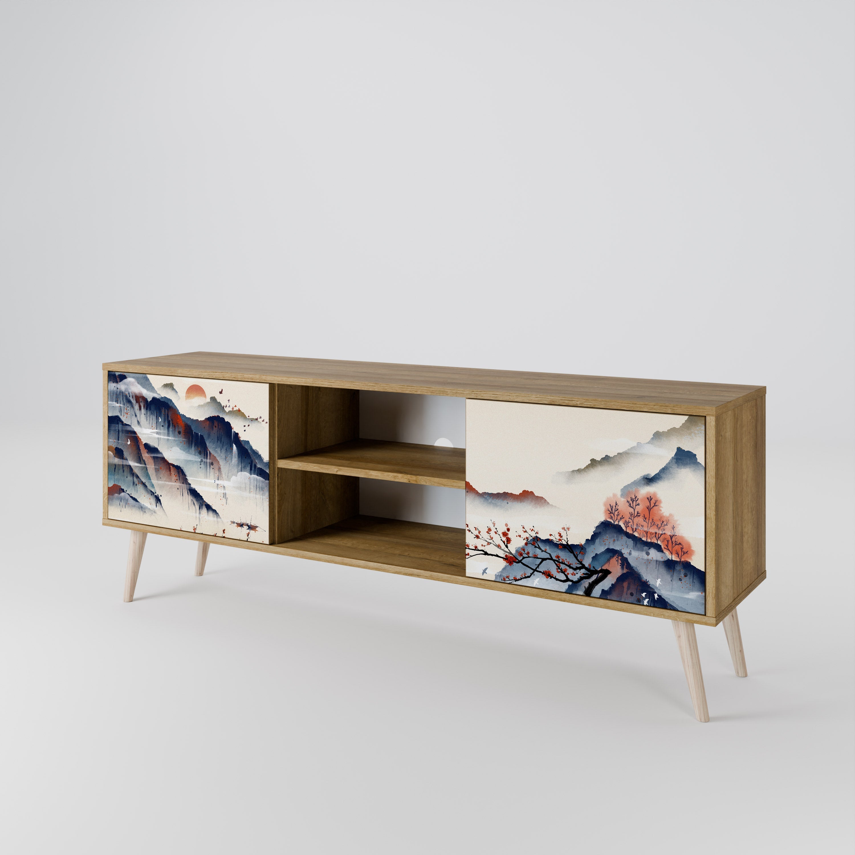 JAPANESE LANDSCAPE 2-türiger TV-Ständer in Eichenoptik