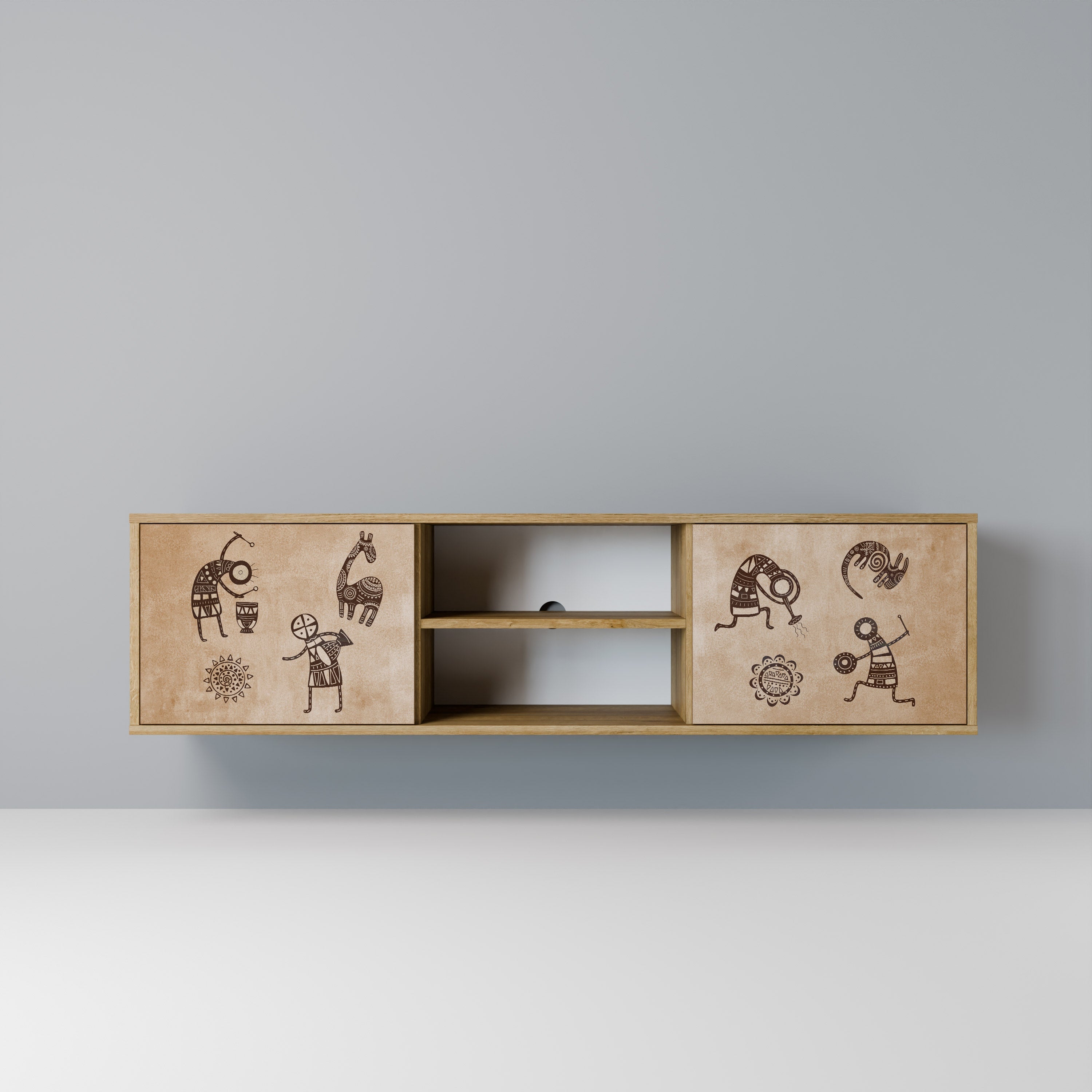 AFRICAN STYLE 2-Door TV Stand in Oak Effect