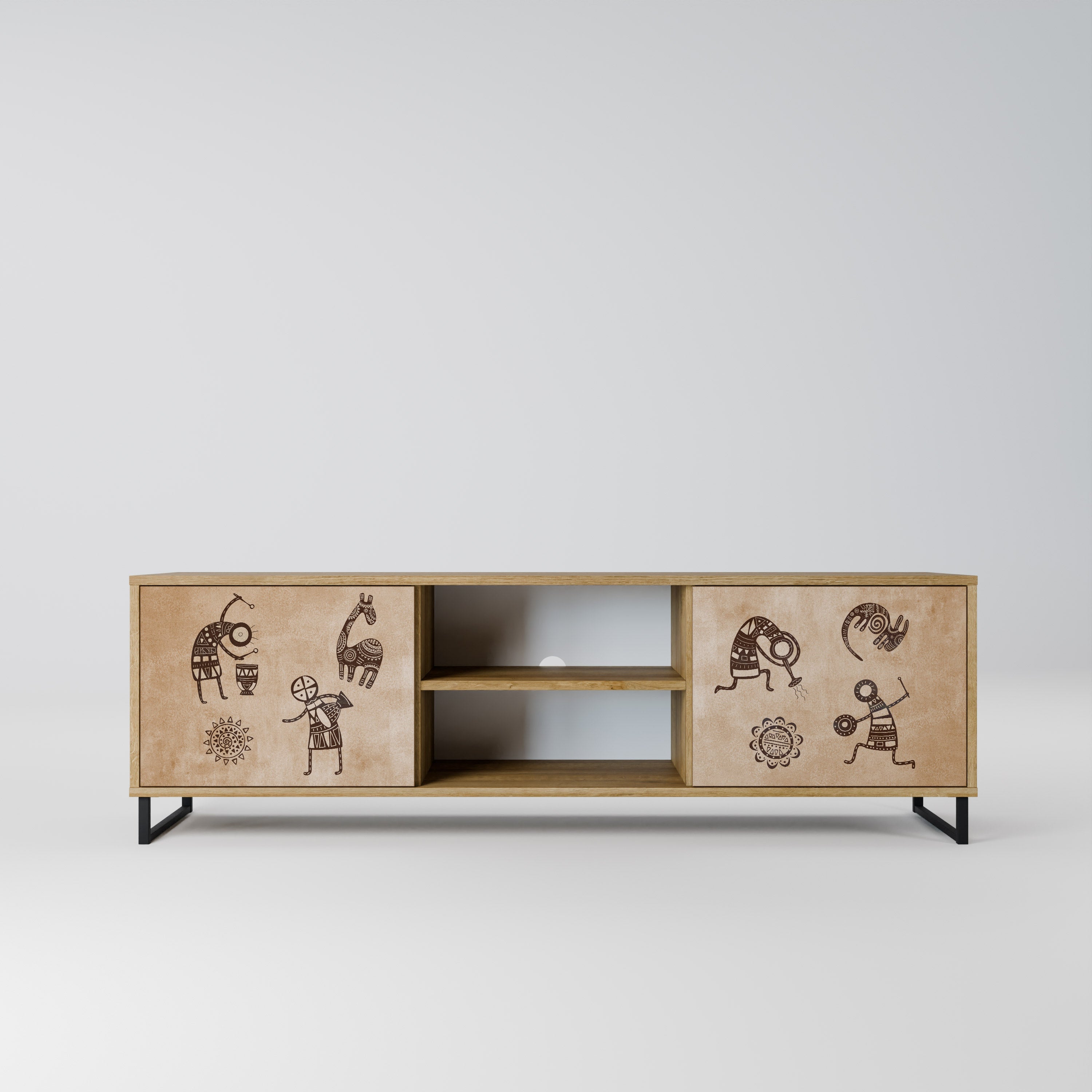 AFRICAN STYLE 2-Door TV Stand in Oak Effect