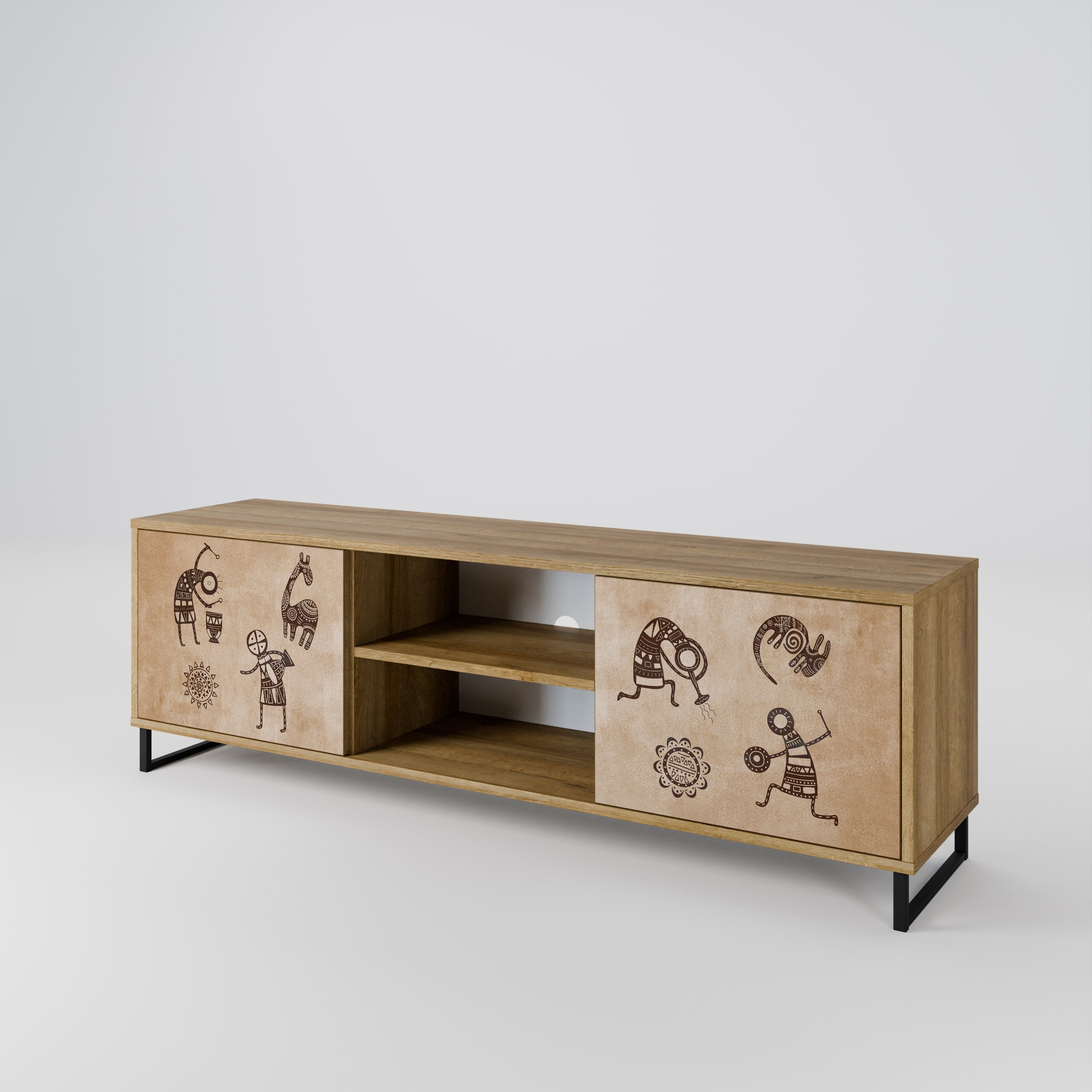 AFRICAN STYLE 2-Door TV Stand in Oak Effect