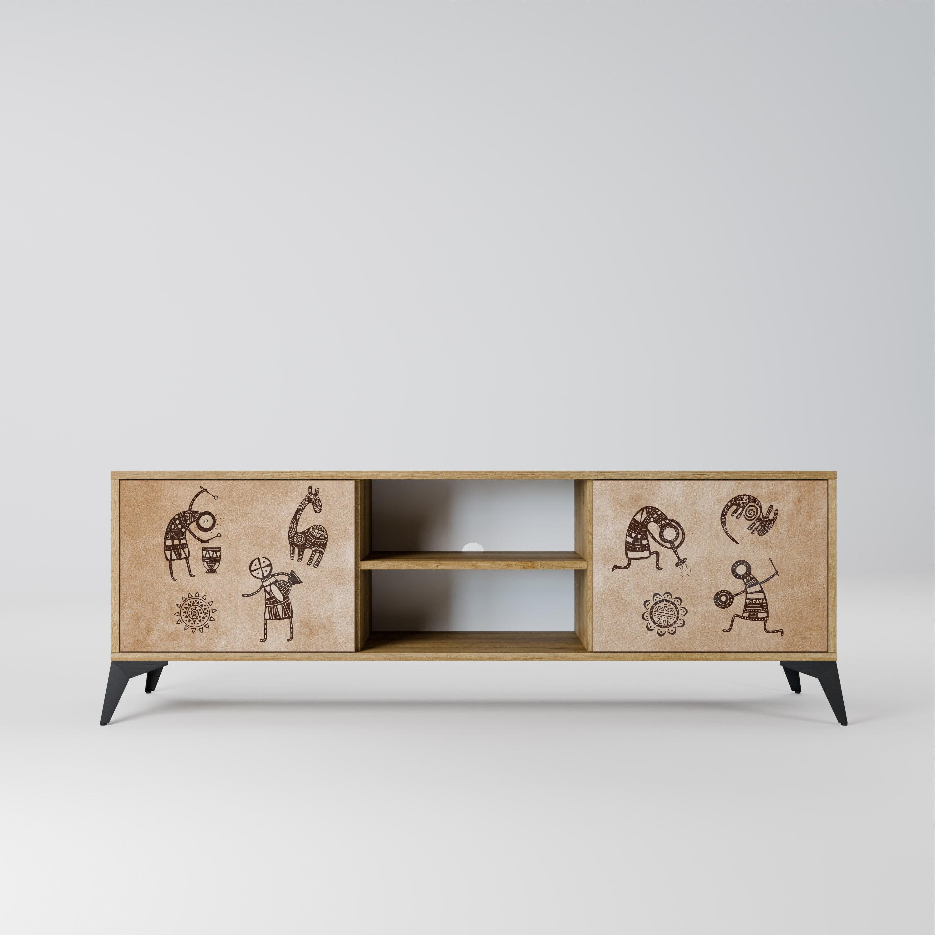 AFRICAN STYLE 2-Door TV Stand in Oak Effect