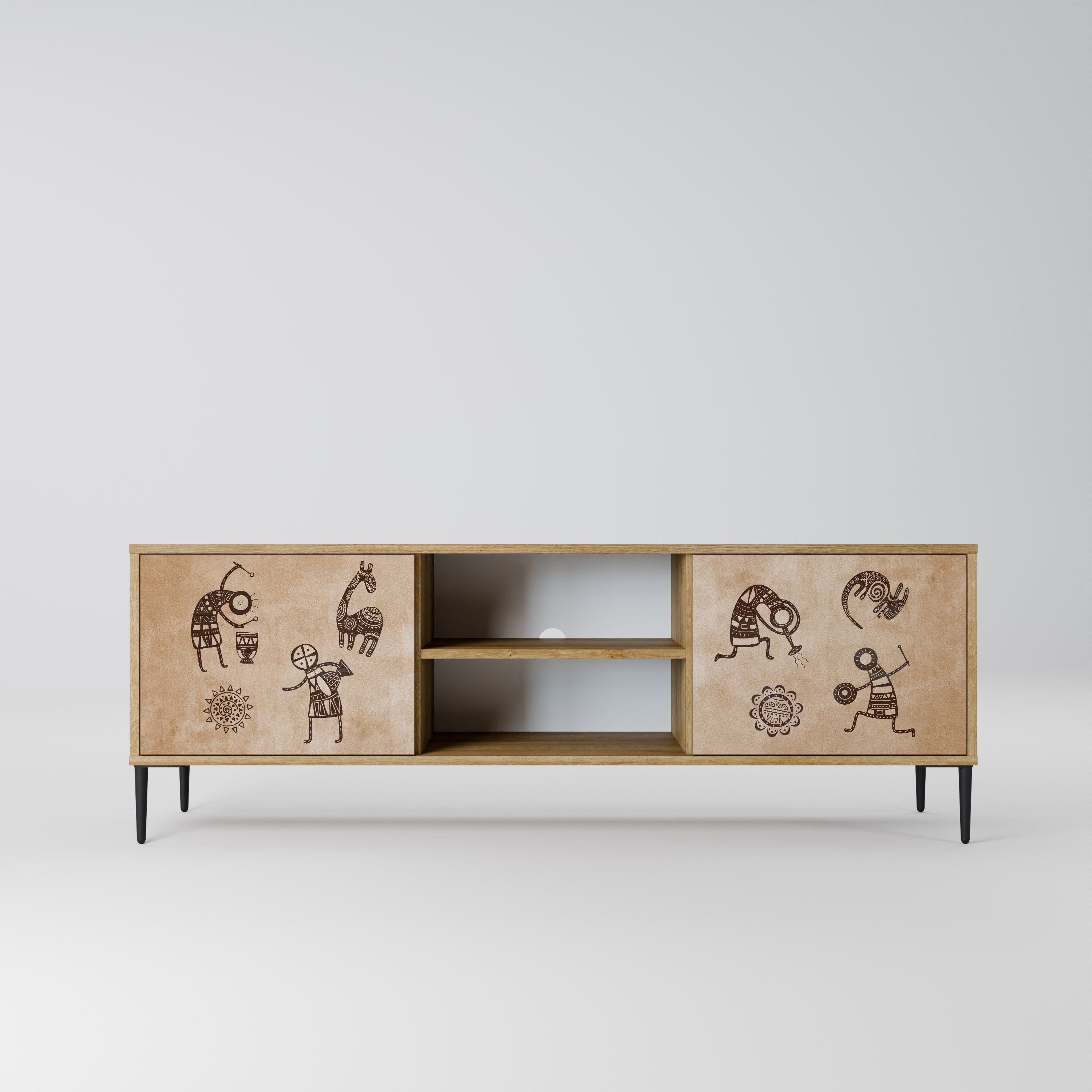 AFRICAN STYLE 2-Door TV Stand in Oak Effect