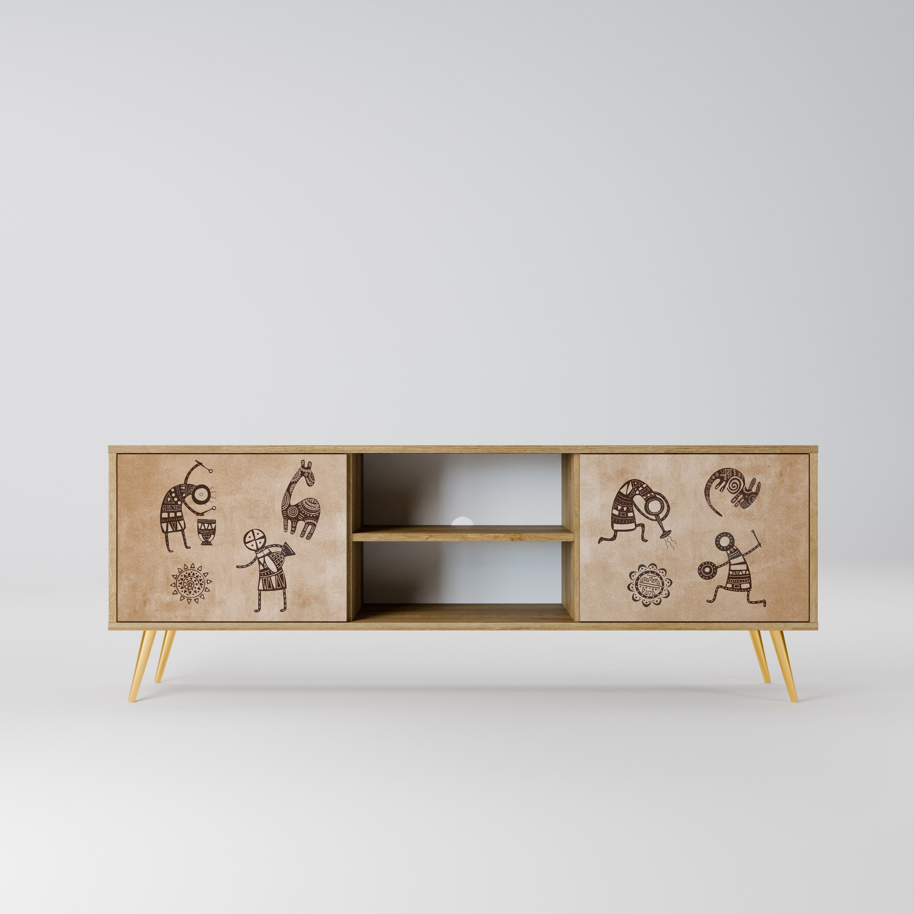 AFRICAN STYLE 2-Door TV Stand in Oak Effect