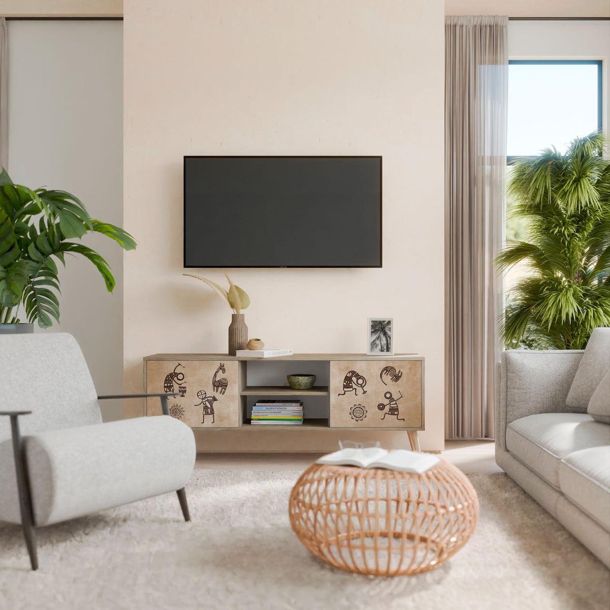 AFRICAN STYLE 2-Door TV Cabinet