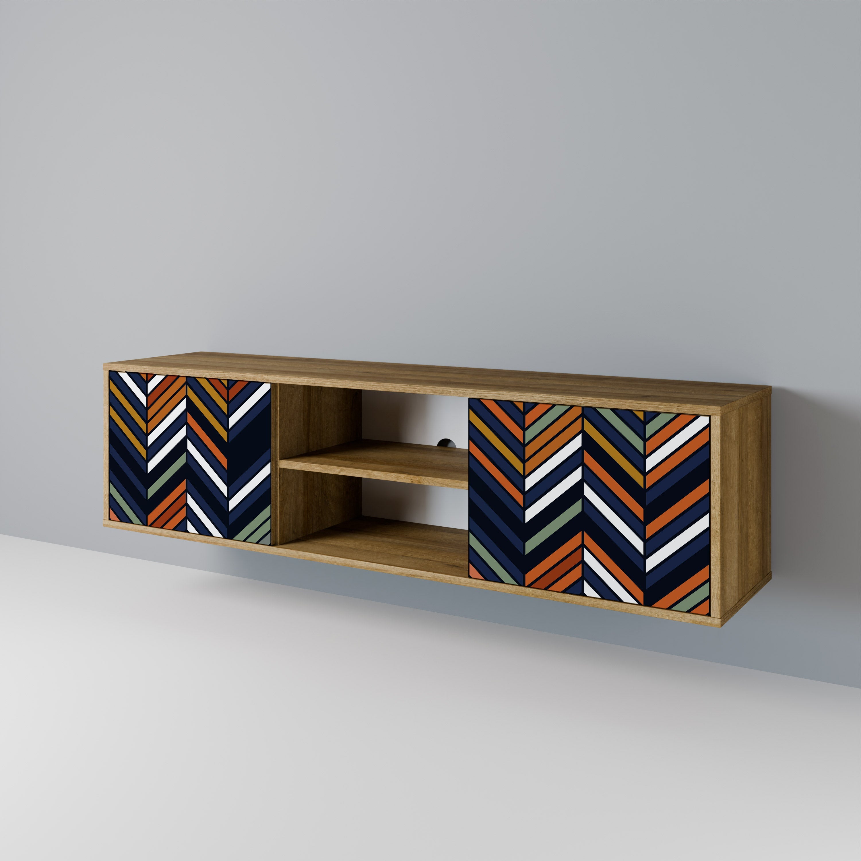 VIBRANT PATCHWORK TV-Lowboard mit 2 Türen in Eiche-Optik