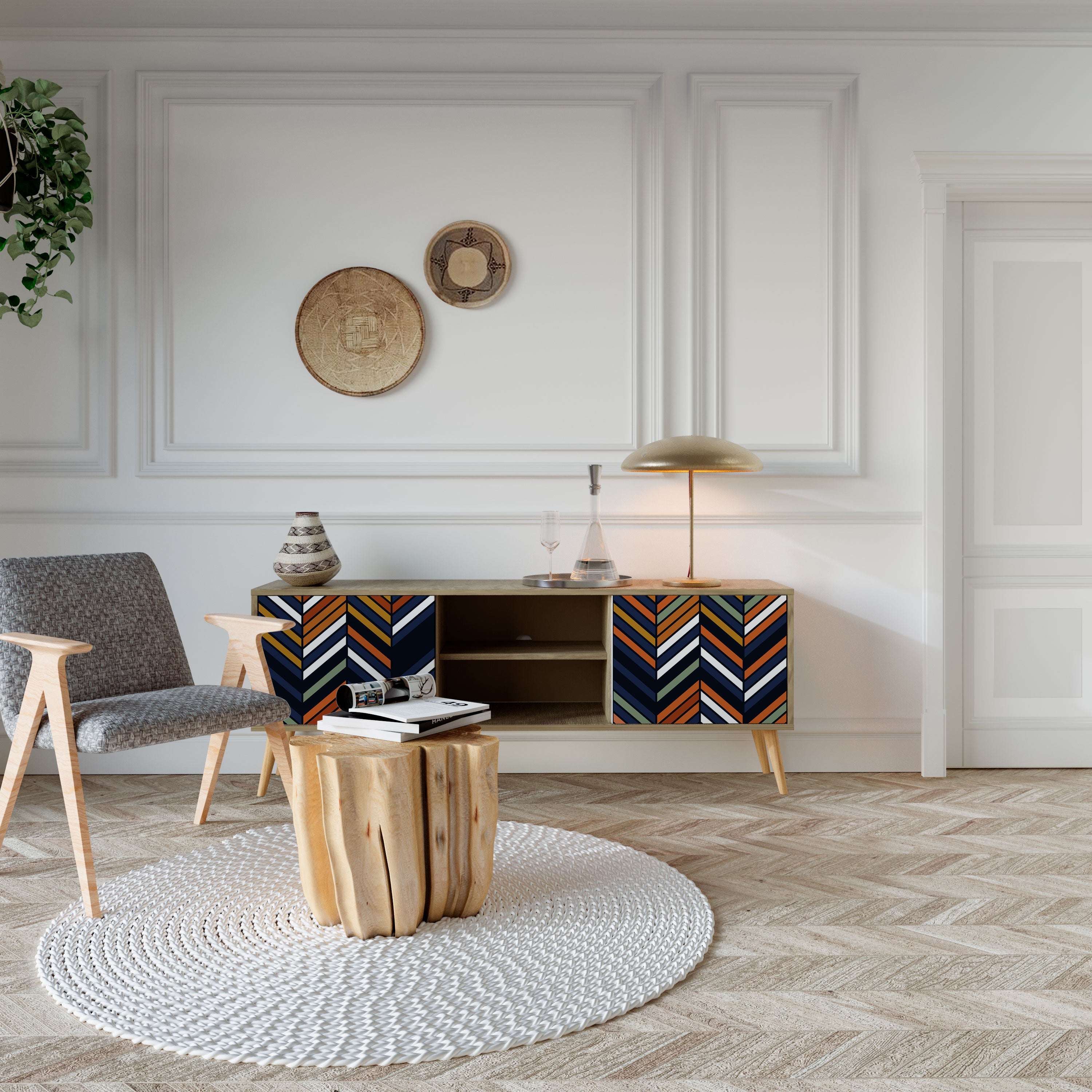 VIBRANT PATCHWORK TV-Lowboard mit 2 Türen in Eiche-Optik