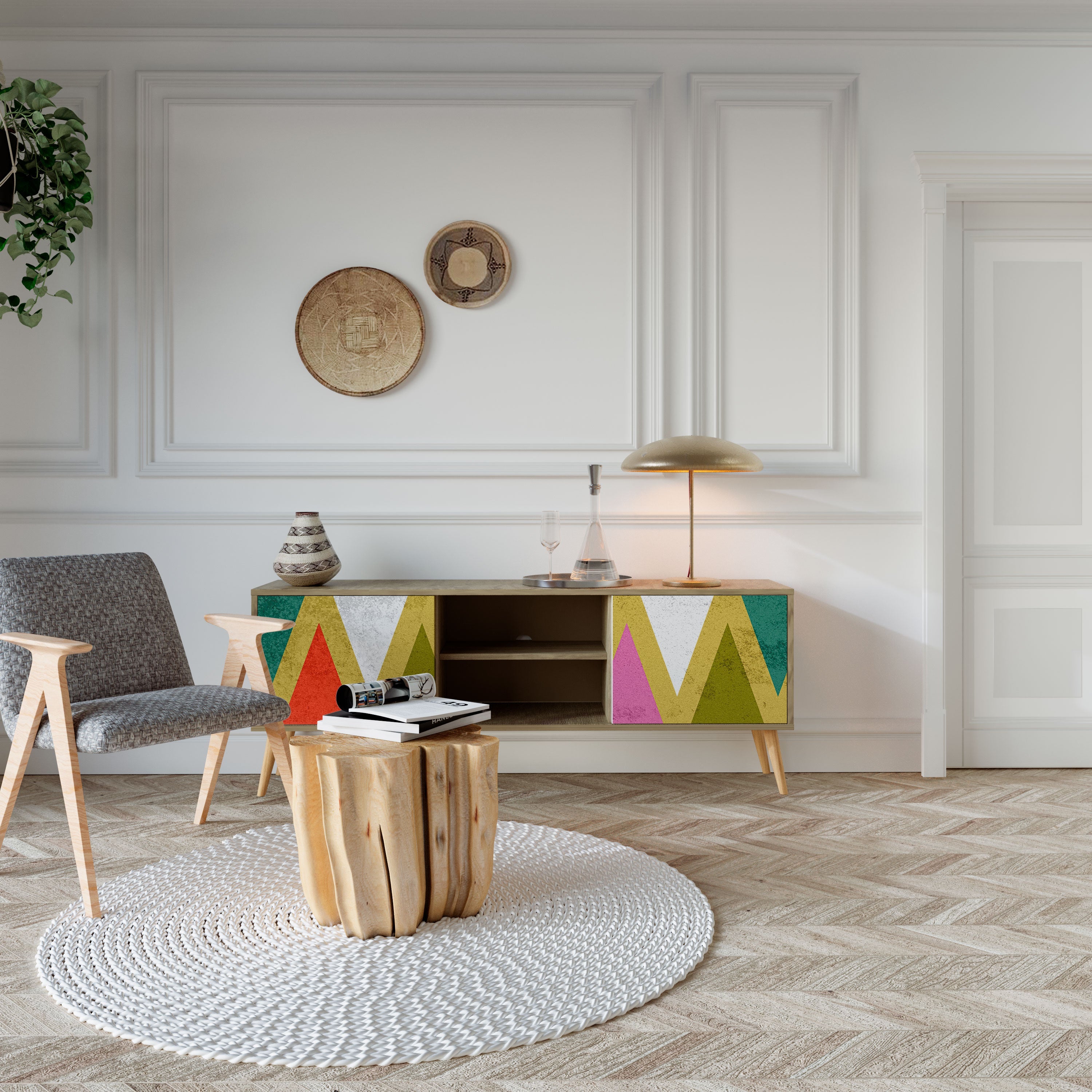 COLORFUL TRIANGLES TV-Lowboard mit 2 Türen in Eiche-Optik