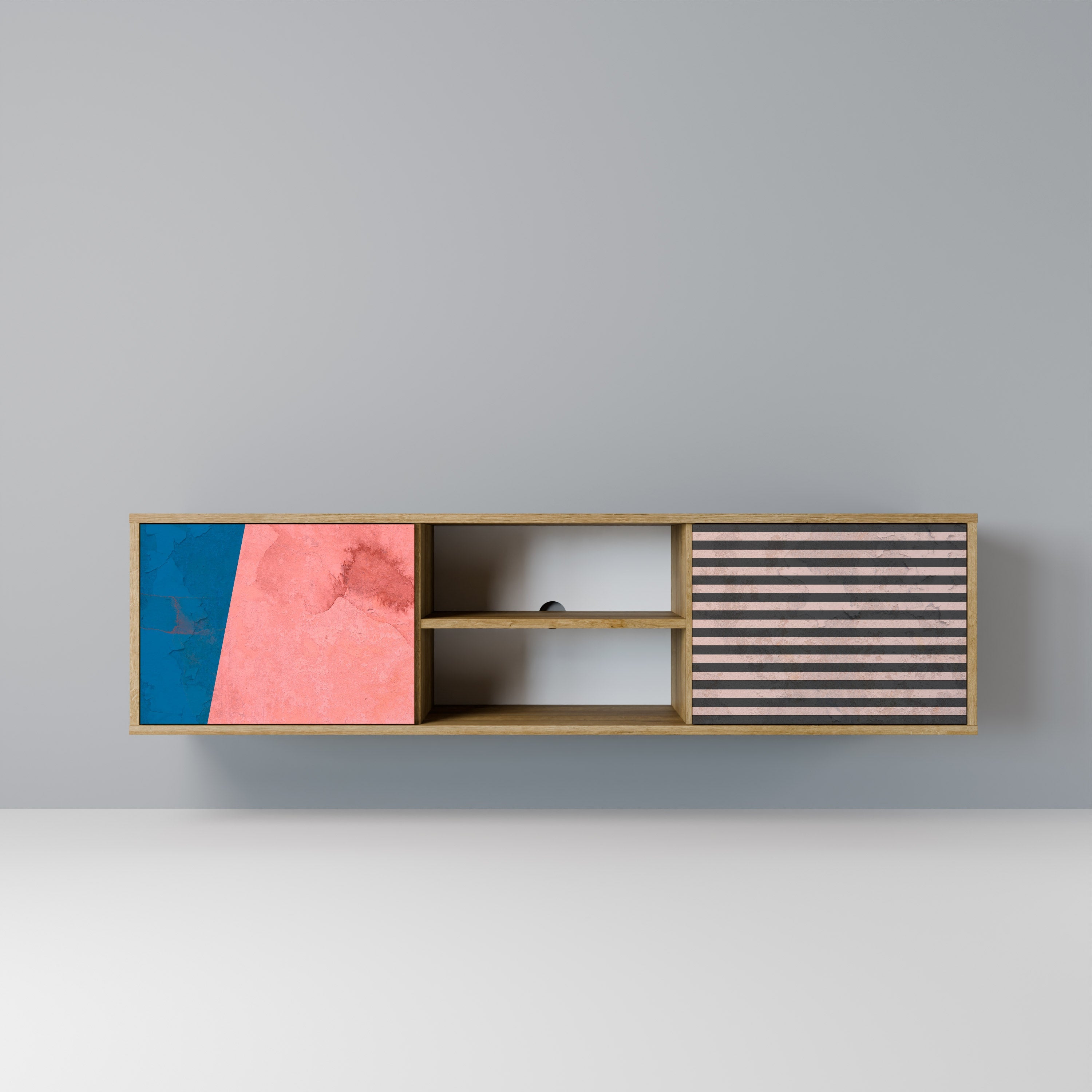 GLAMOROUS STRIPE TV-Lowboard mit 2 Türen in Eiche-Optik