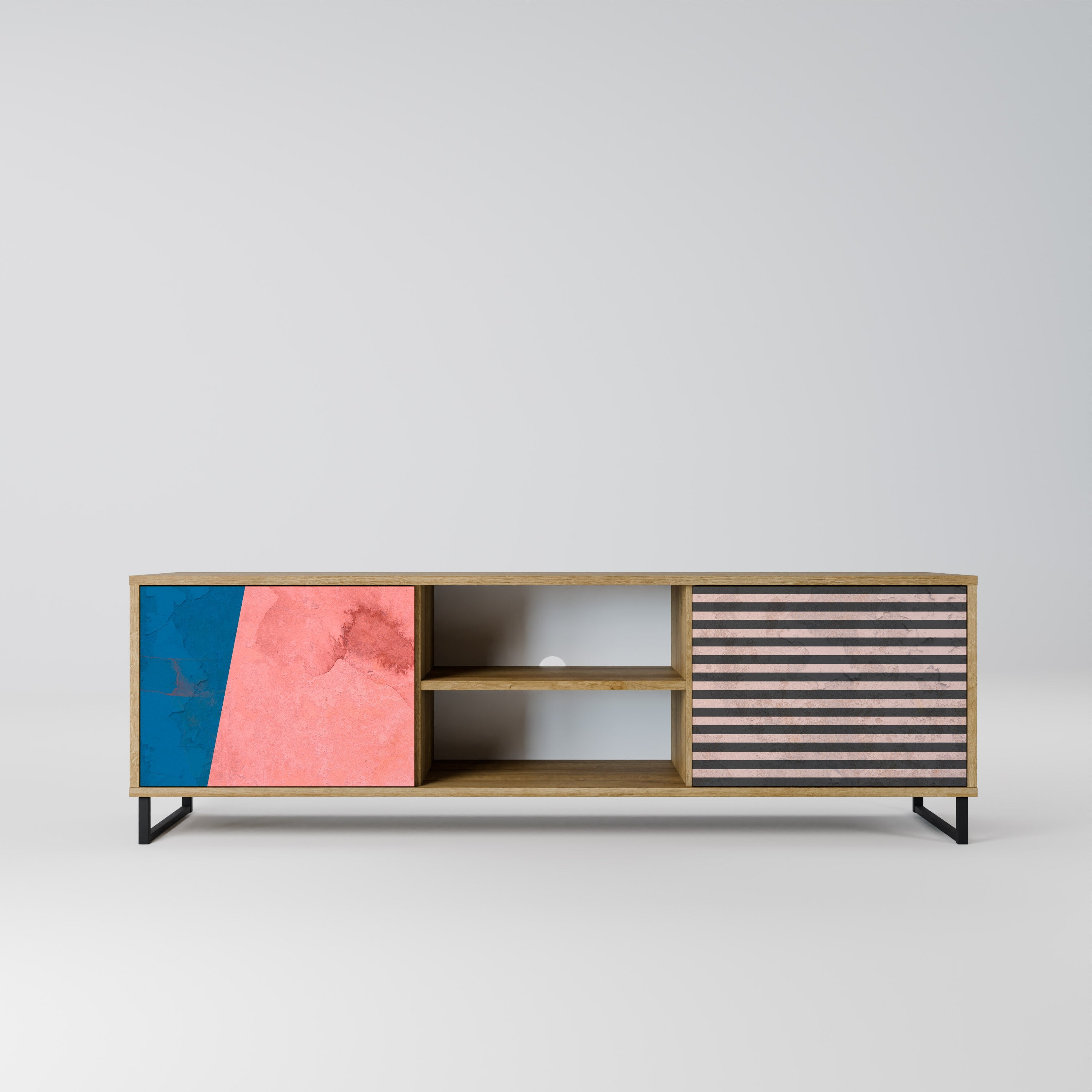 GLAMOROUS STRIPE TV-Lowboard mit 2 Türen in Eiche-Optik