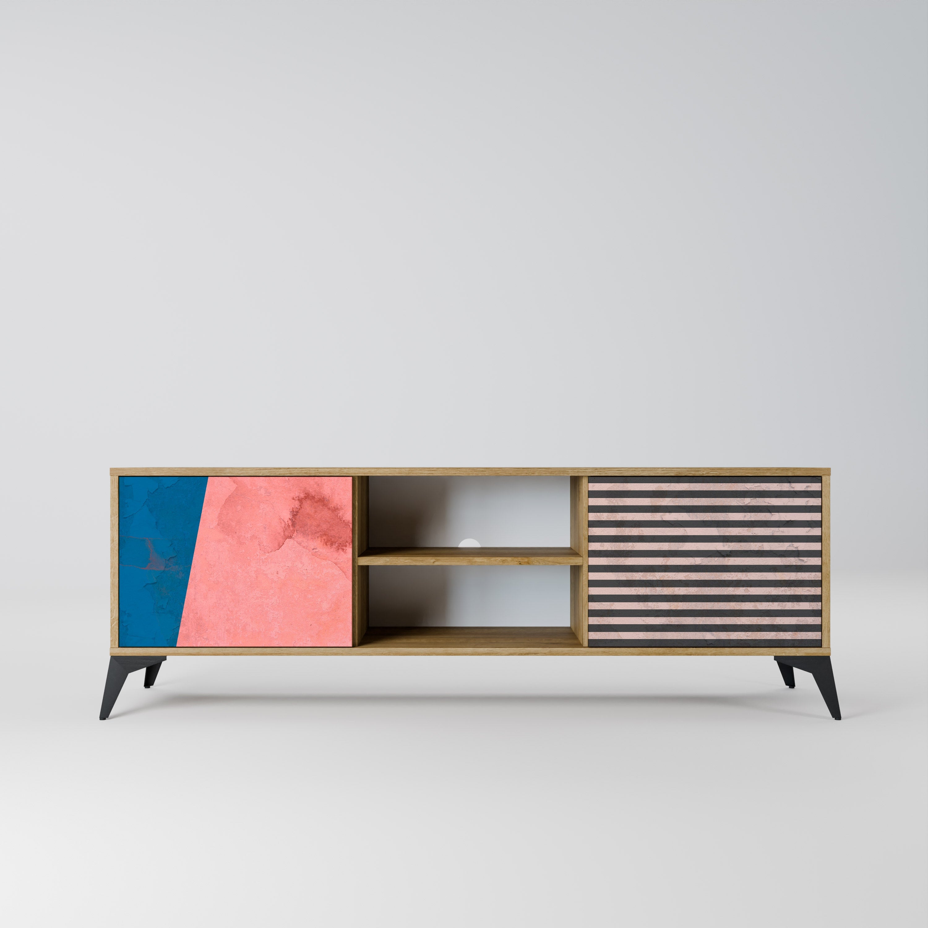 GLAMOROUS STRIPE TV-Lowboard mit 2 Türen in Eiche-Optik