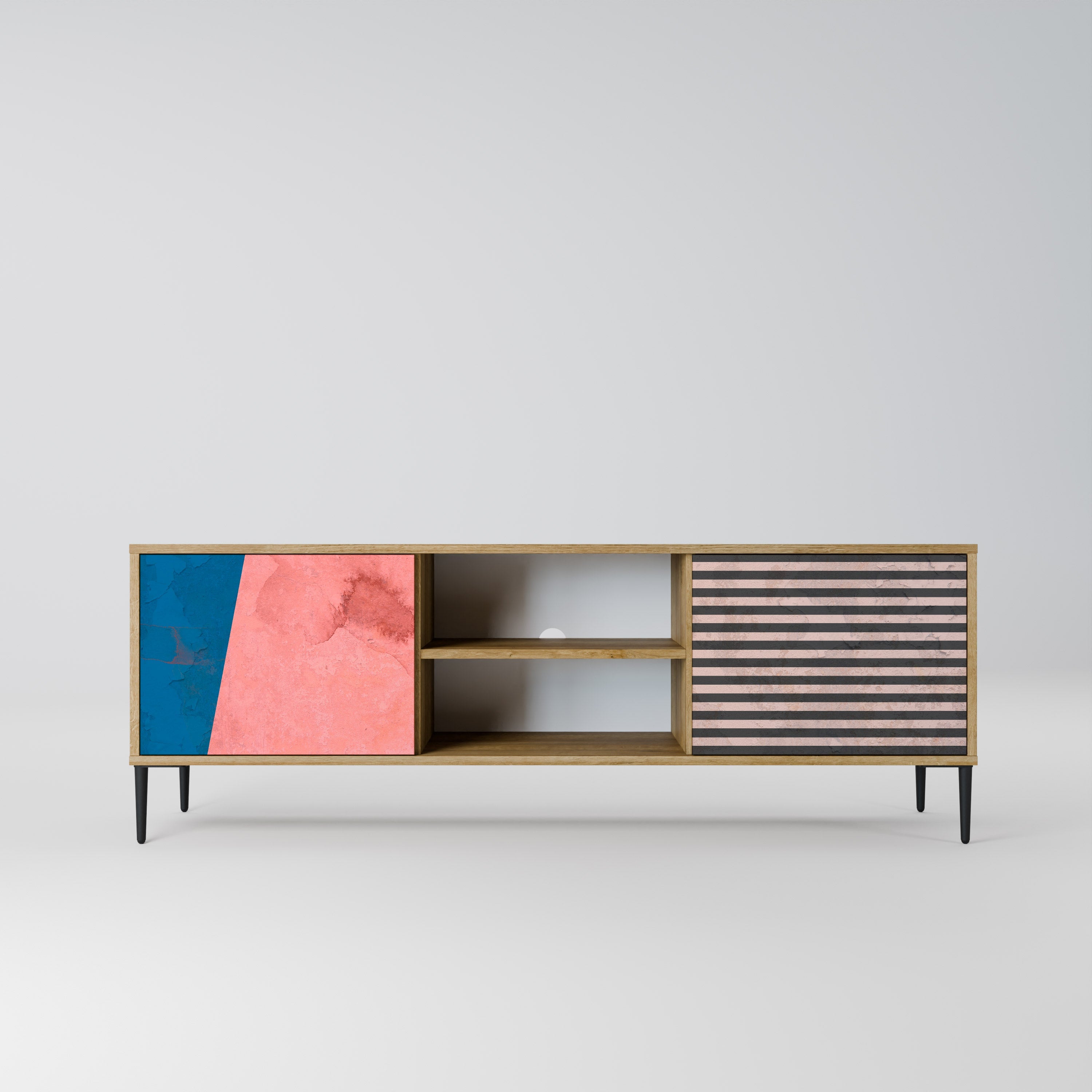 GLAMOROUS STRIPE TV-Lowboard mit 2 Türen in Eiche-Optik